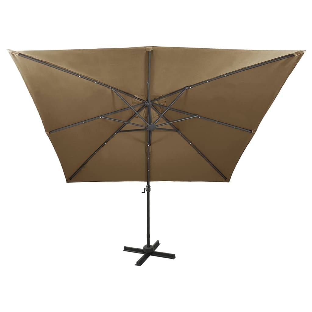 Helloshop26 - Parasol meuble de jardin déporté avec mât et lumières led 300 cm taupe - Imagen 4
