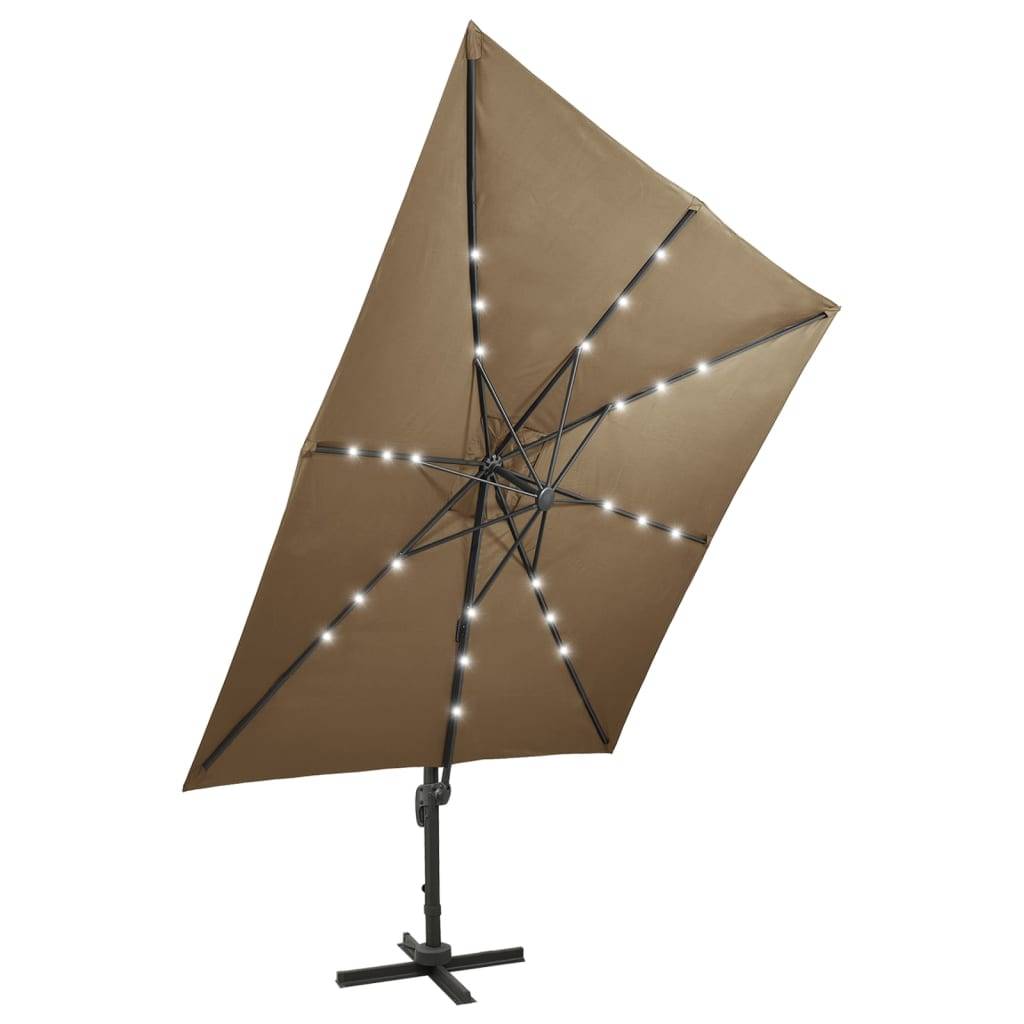 Helloshop26 - Parasol meuble de jardin déporté avec mât et lumières led 300 cm taupe - Imagen 6