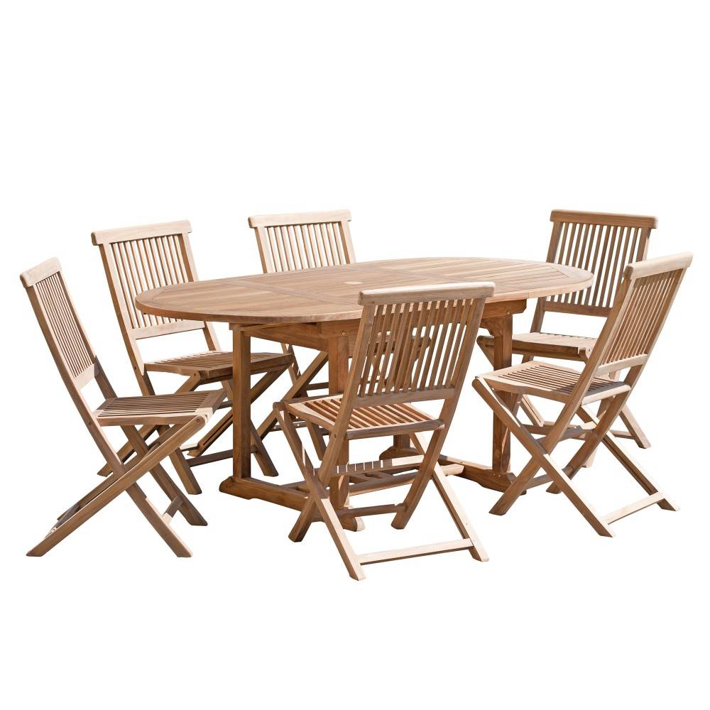 Macabane - FUN - Ensemble de jardin - Table ovale ext.120/180 6 chaises bois teck - Imagen 1
