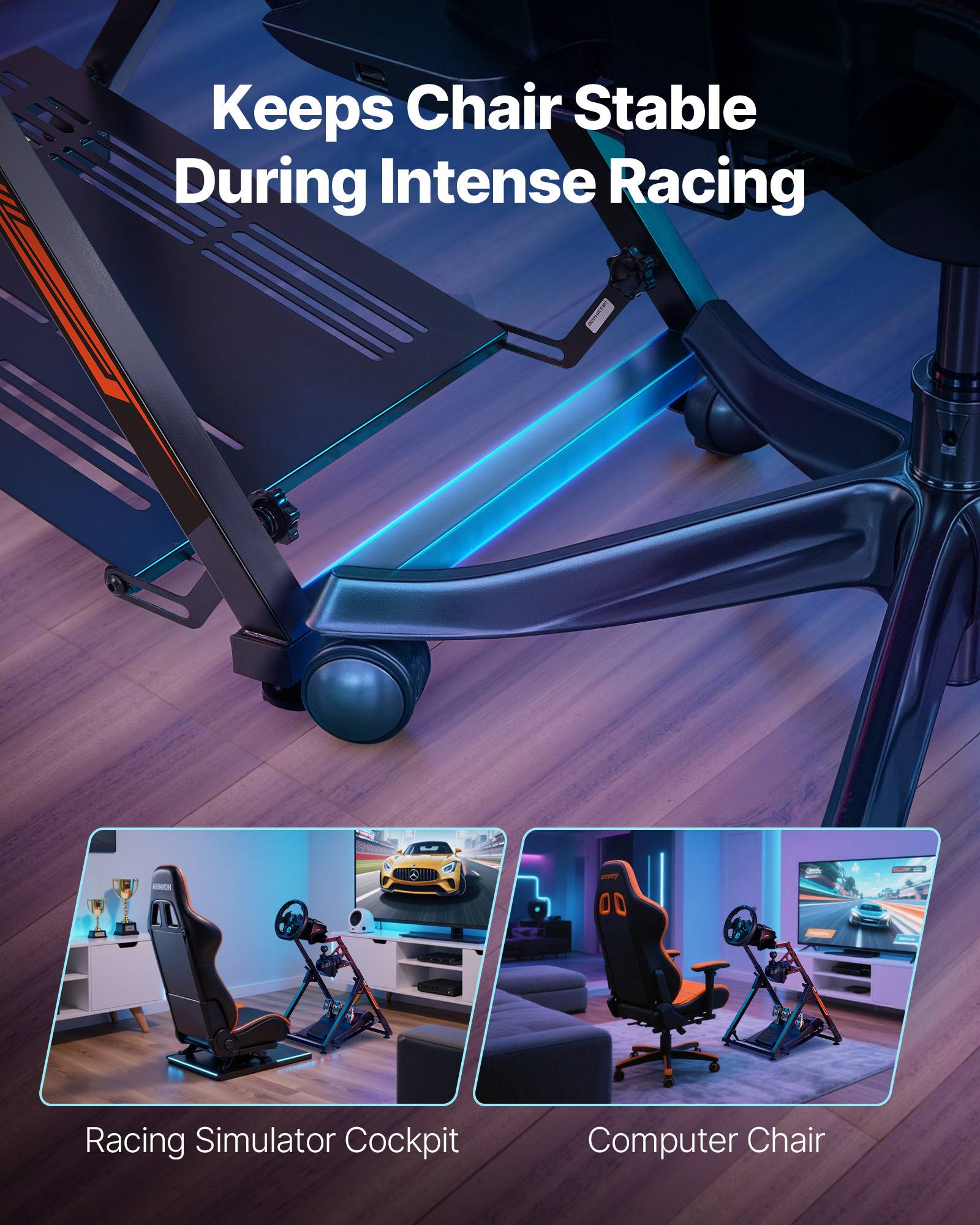 VEVOR Support volant course cockpit pliable. Compatible Logitech, Thrustmaster. Pédales non incluses. - Image 5