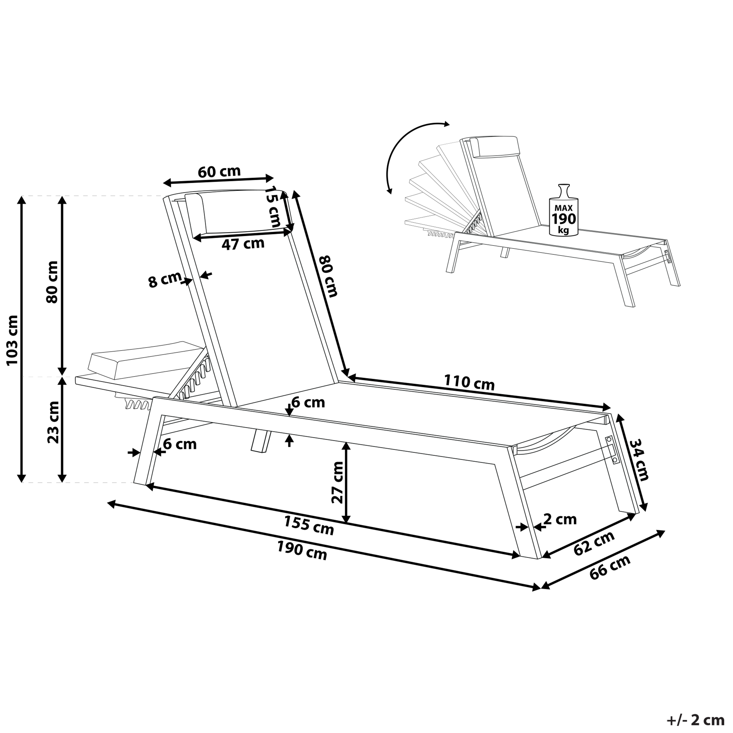 Beliani - Chaise longue Aluminium Noir CATANIA - Beliani - Imagen 3