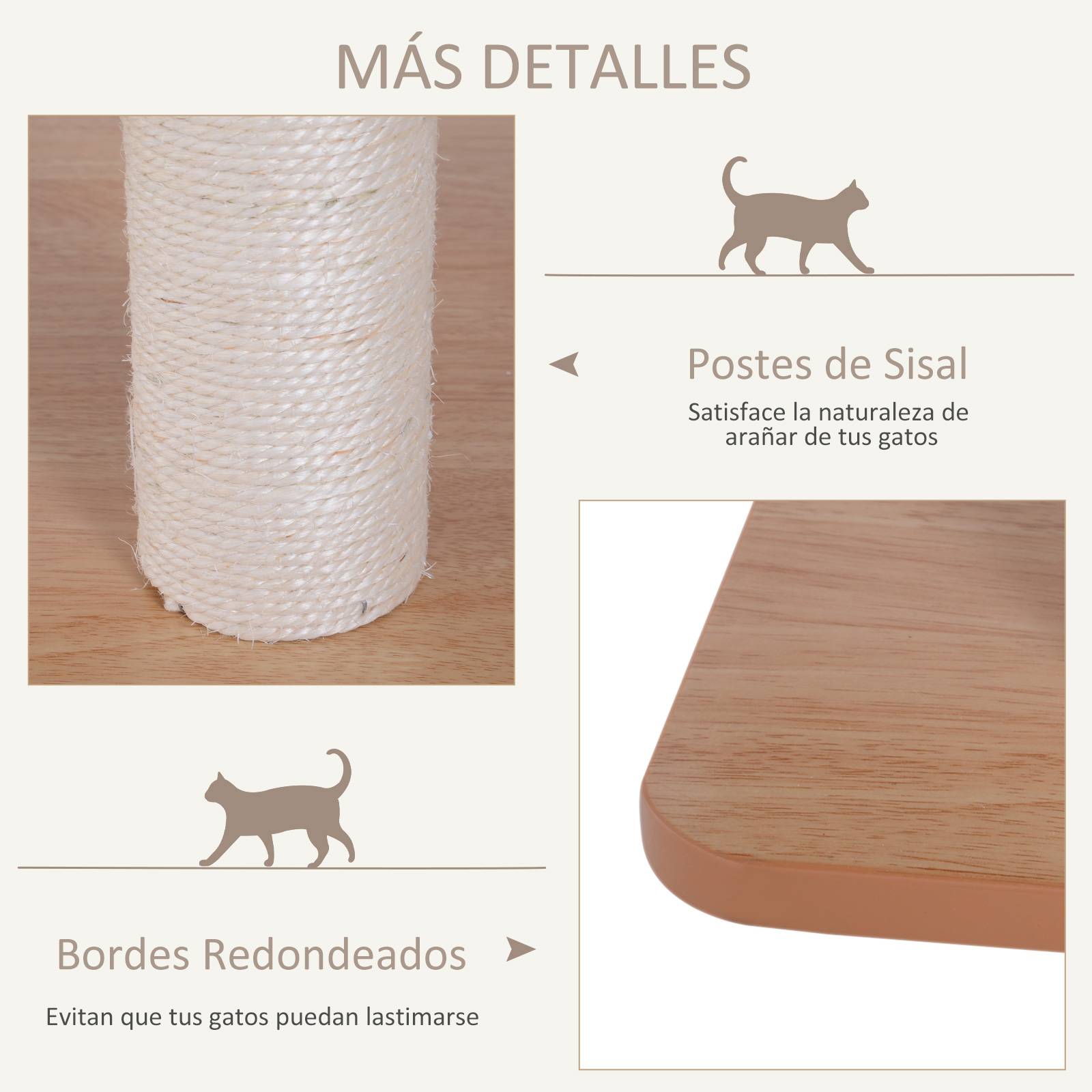 Arbre à chat griffoir bois 71,5x49,5x120 cm tour cachette plateformes griffoirs sisal coussins velours naturel - Image 8
