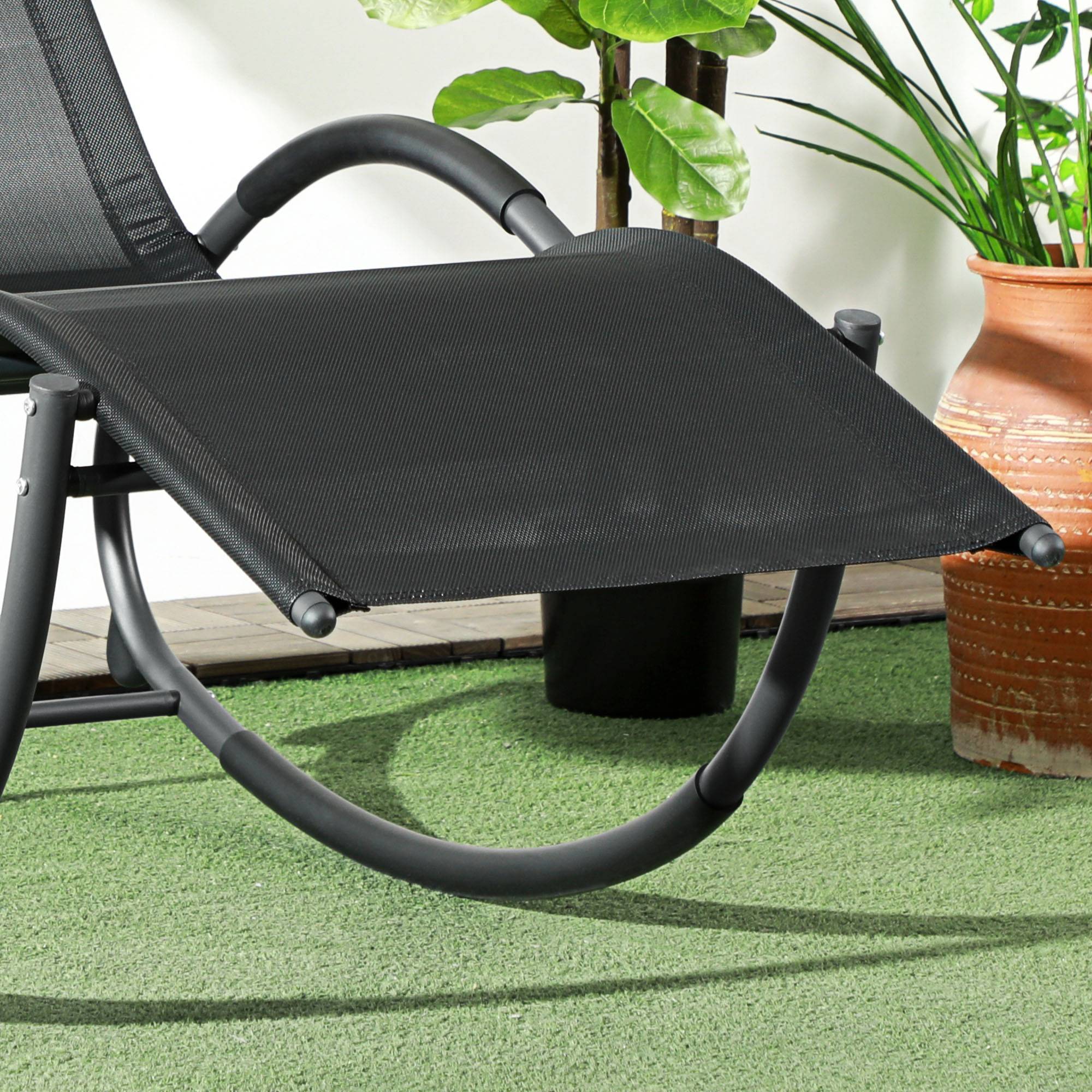 Chaise longue à bascule avec tétière utilisation extérieure intérieure noir - Image 10