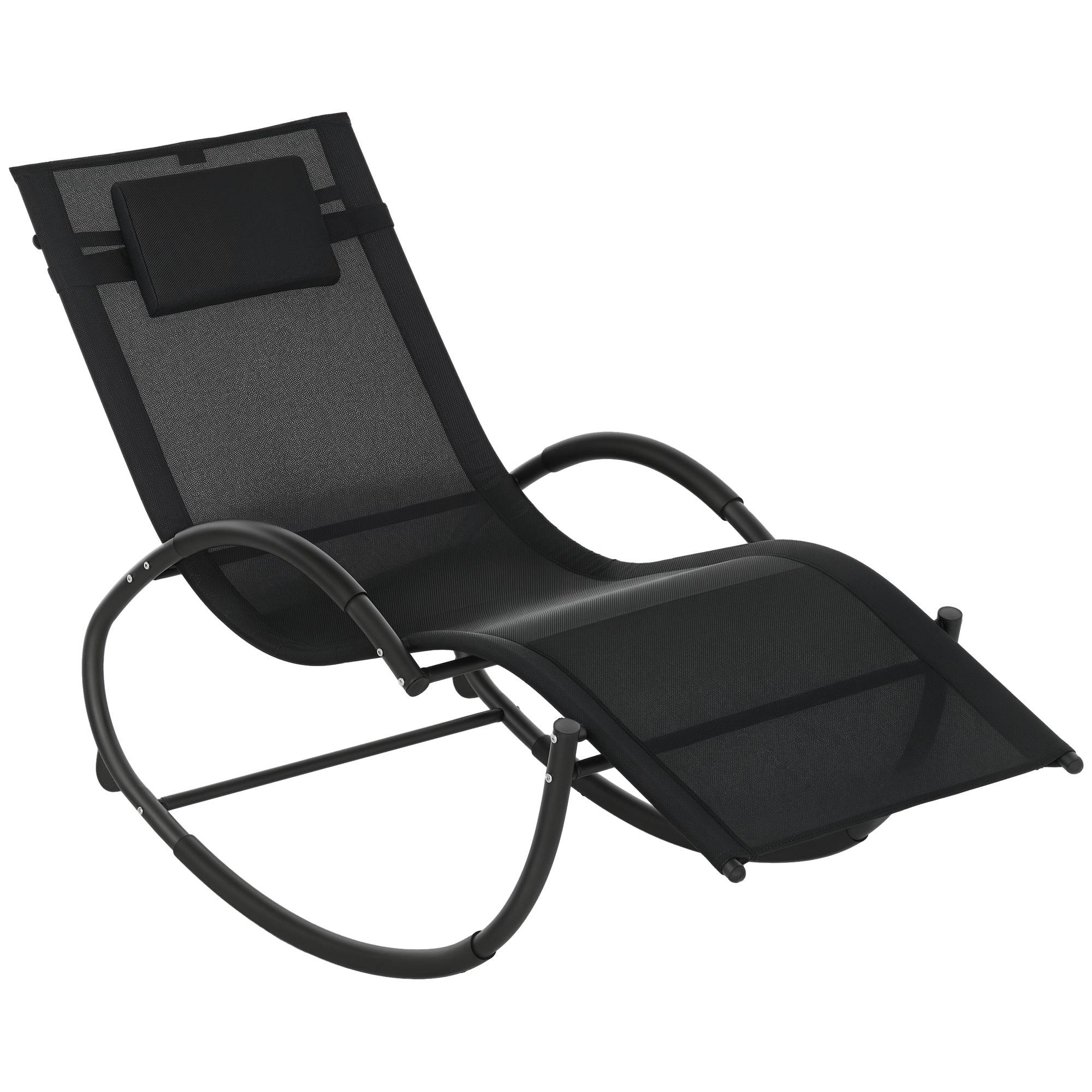 Chaise longue à bascule avec tétière utilisation extérieure intérieure noir - Image 1