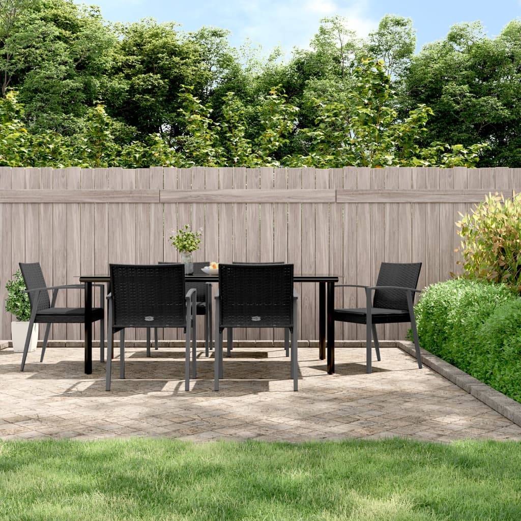 Ensemble Table et Chaises de Jardin pour 6 en Polyrotin Noir, Table XXL 200cm avec Plateau Verre – ComfortXL Outdoor Living - Image 1