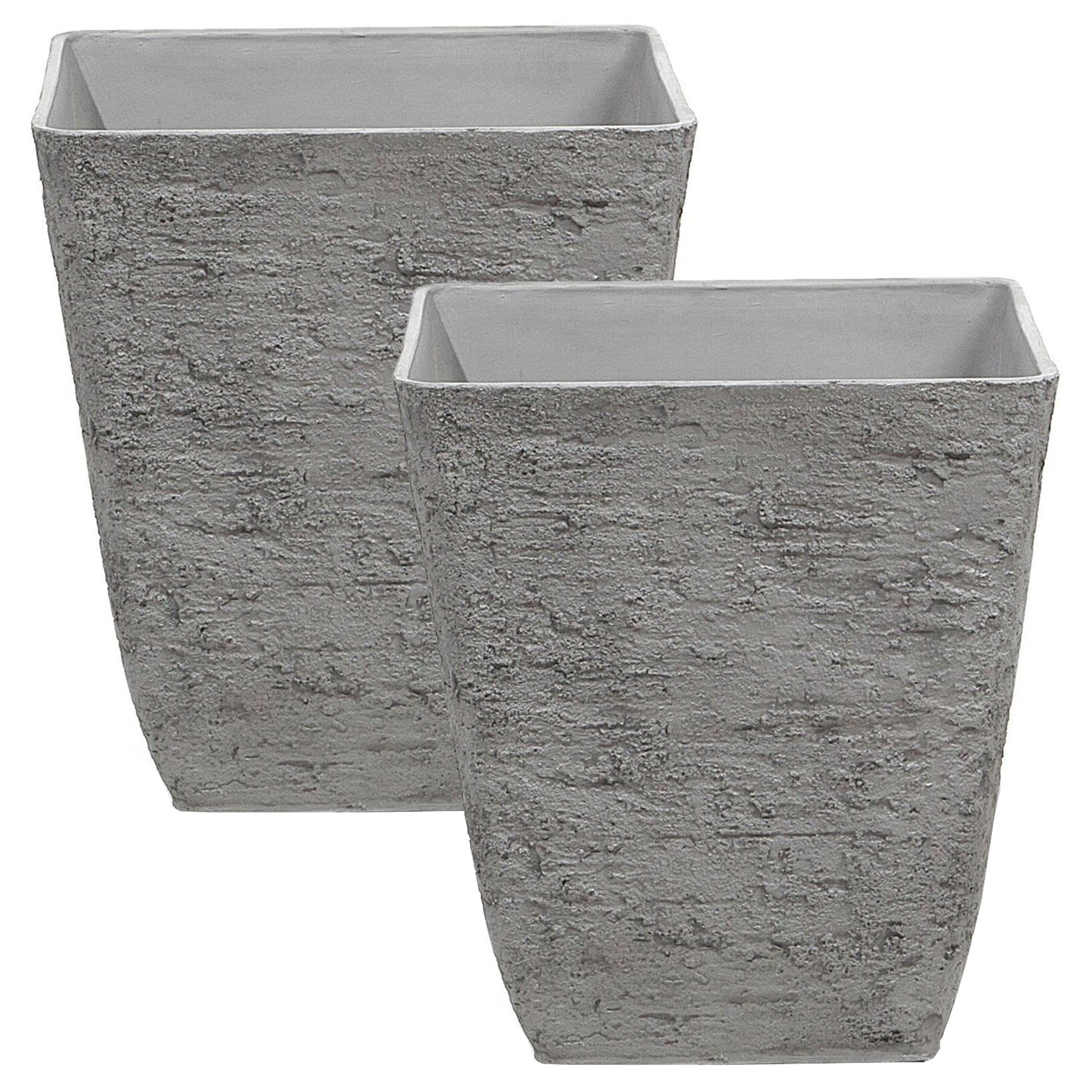 Beliani - Cache-Pots Gris en Polyrésine 39 x 39 x 43 cm Effet Pierre Pot de Fleurs Idéal pour Extérieur et Intérieur Evasés Lot de 2 - Imagen 1