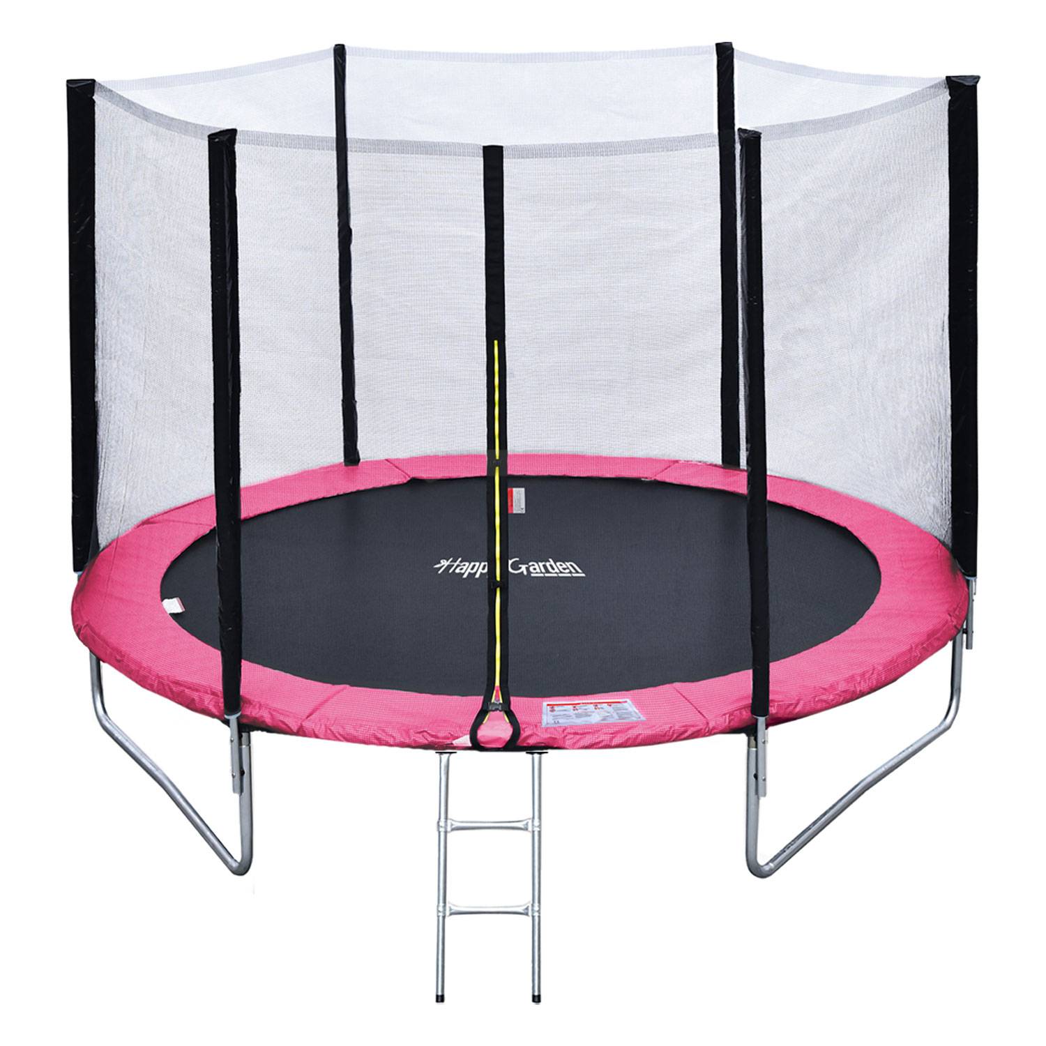 Pack Premium Trampoline 245cm réversible rose / gris CANBERRA + filet, échelle, bâche et kit d'ancrage - HAPPY GARDEN - Imagen 1