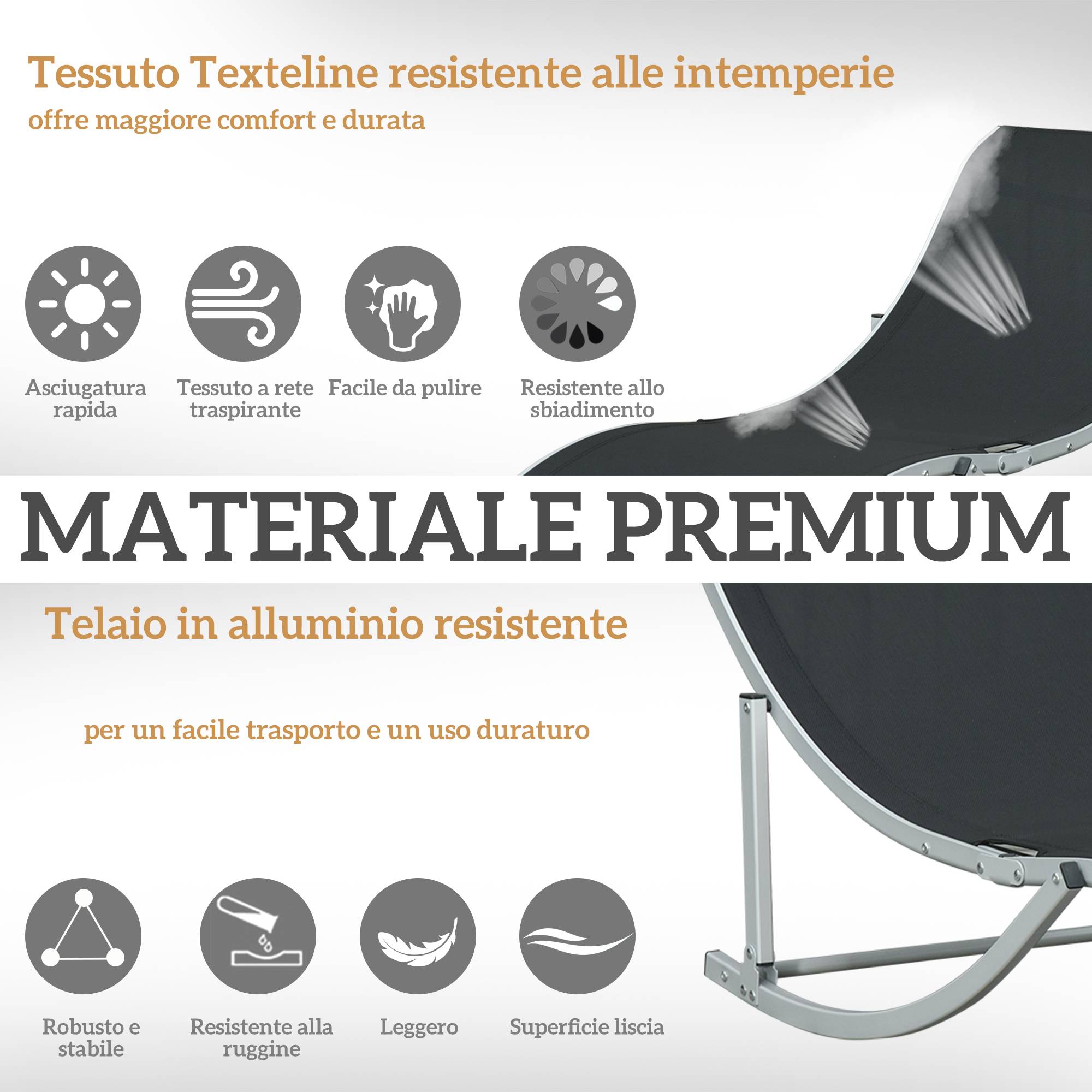 Lot de 2 transats de jardin pliables aluminium et textilène, 61x165x63 cm, noir - Image 8