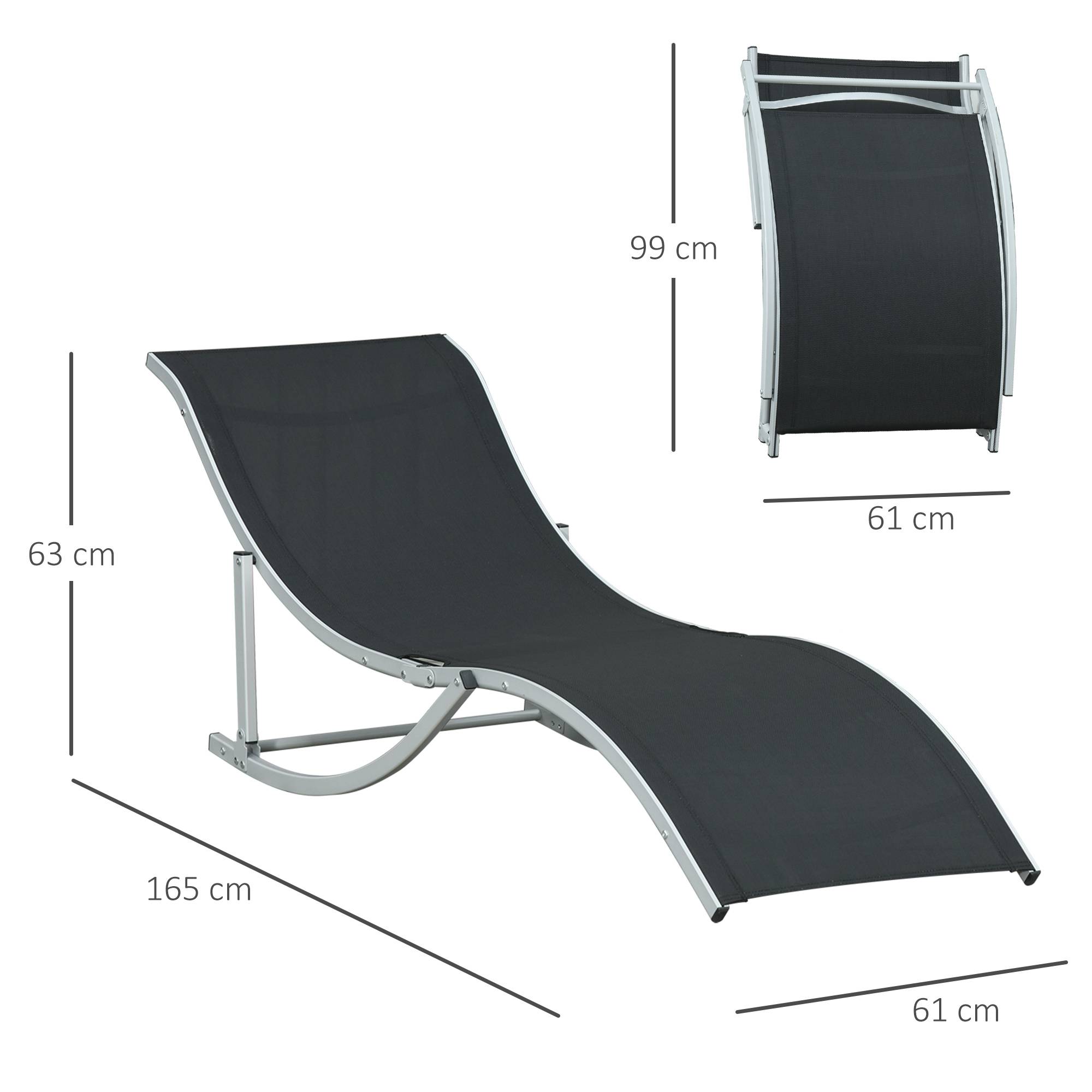 Lot de 2 transats de jardin pliables aluminium et textilène, 61x165x63 cm, noir - Image 5