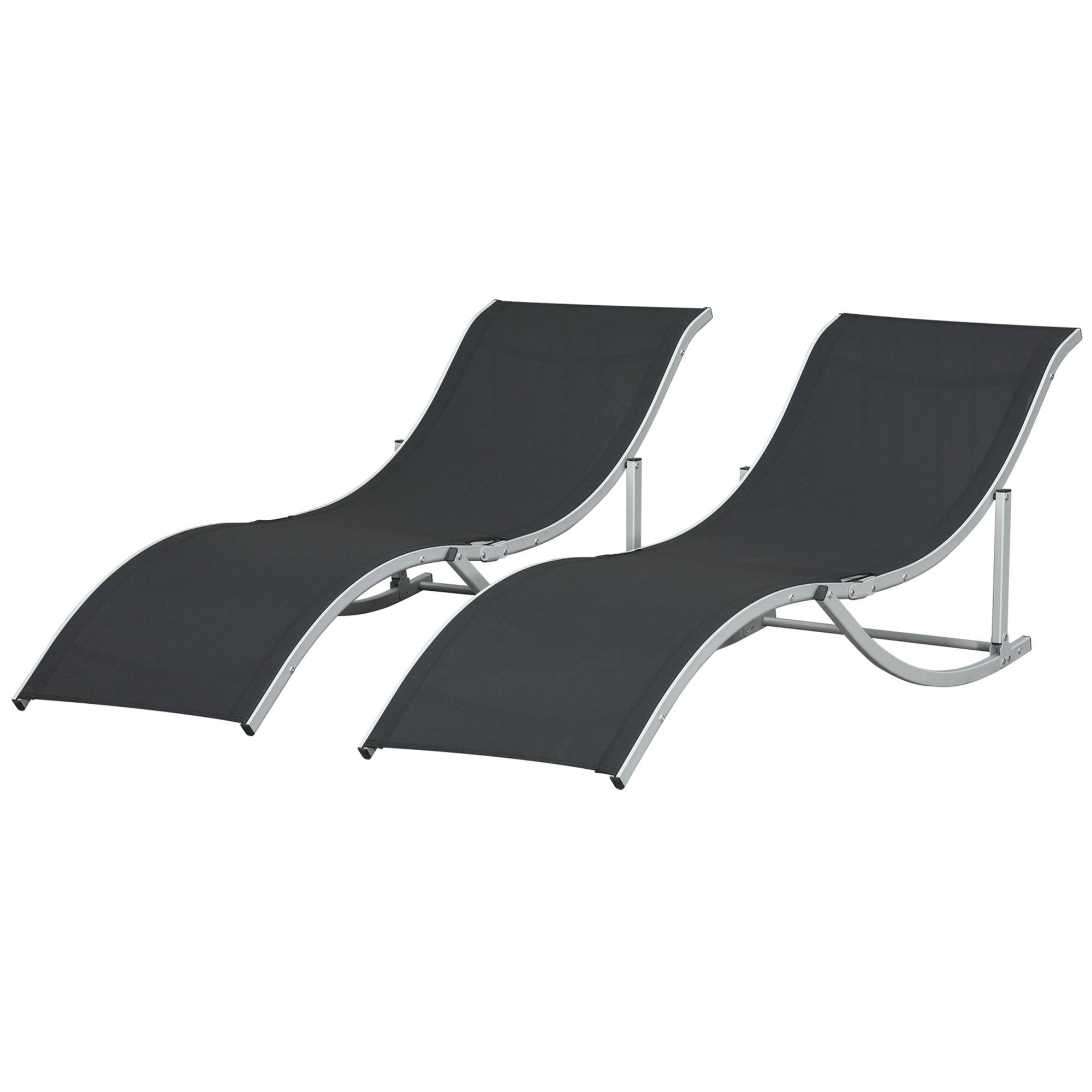 Lot de 2 transats de jardin pliables aluminium et textilène, 61x165x63 cm, noir - Image 2