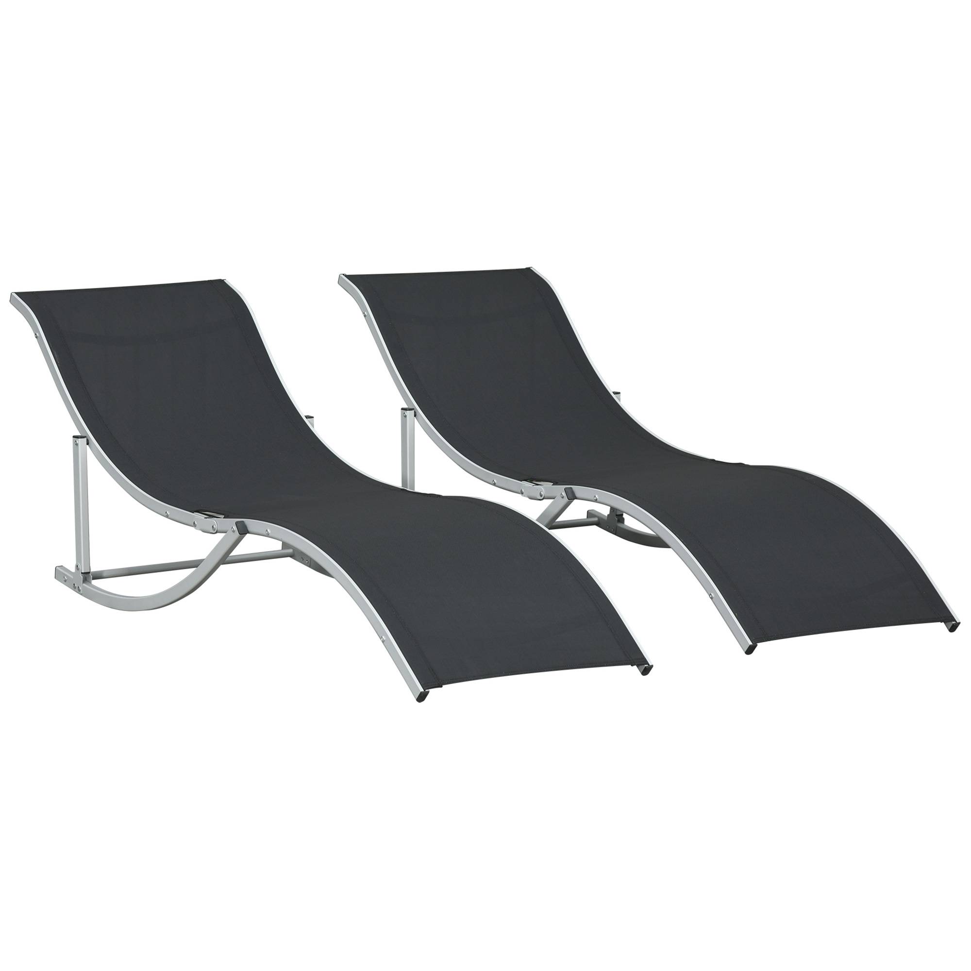 Lot de 2 transats de jardin pliables aluminium et textilène, 61x165x63 cm, noir - Image 1