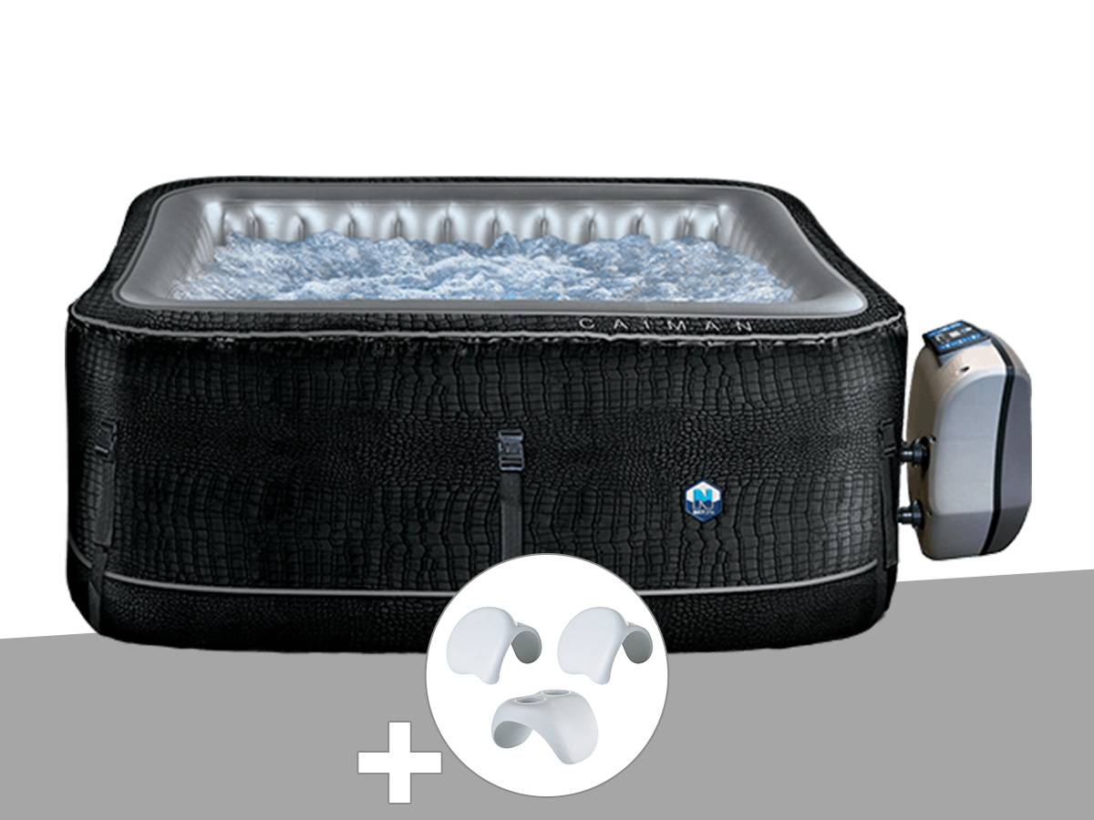Netspa - Spa gonflable Netspa Caïman carré Bulles 4 places + 2 appuie-têtes + 1 porte-gobelet
