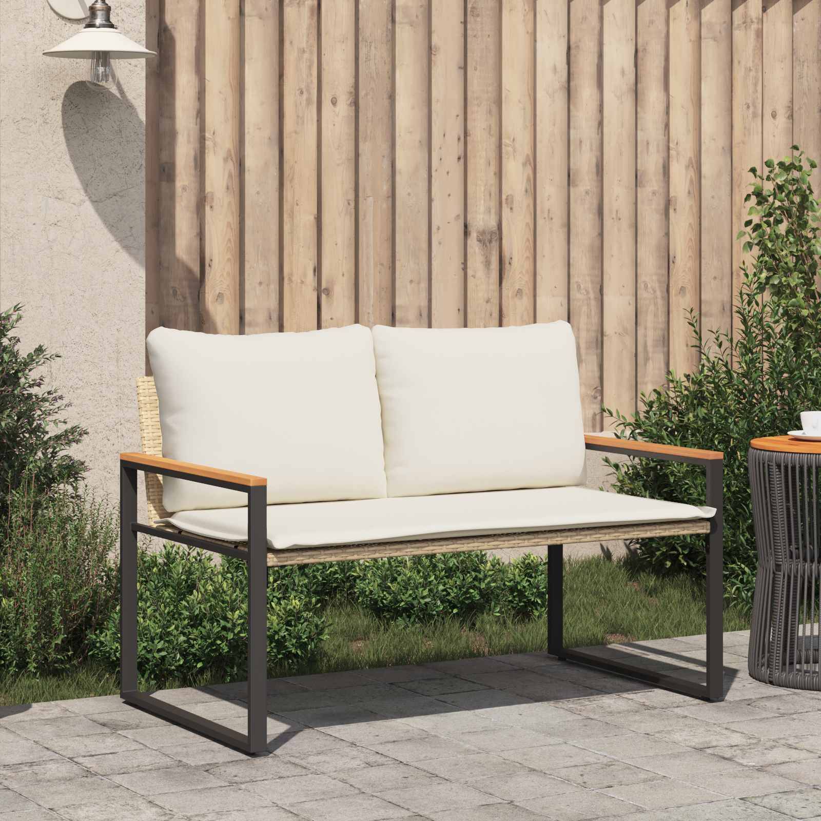 Canapé 2 Places Résine et Acacia Salon de Jardin Confort Beige et Crème – ComfortXL Outdoor Living - Image 3