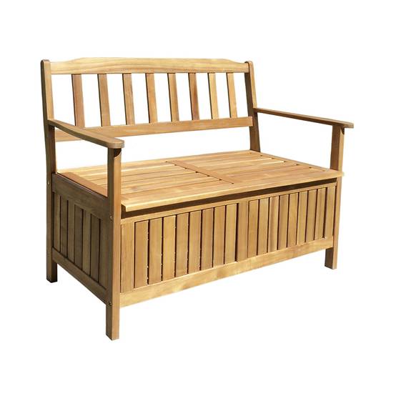 Banc de jardin en acacia avec coffre de rangement - Cémonjardin - Image 3