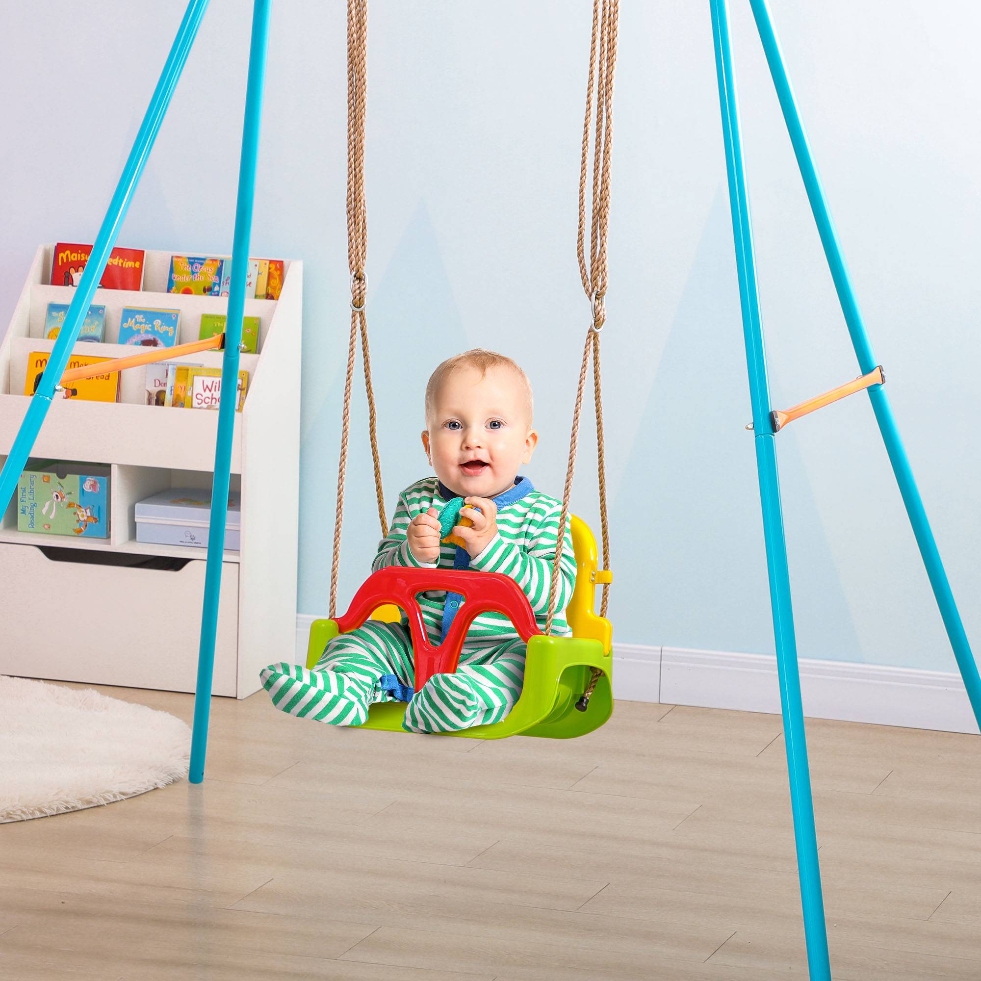 Siège de balançoire évolutif 3-en-1 enfant, dossier et barre T amovibles, hauteur ajustable, utilisable en intérieur et extérieur - Image 2