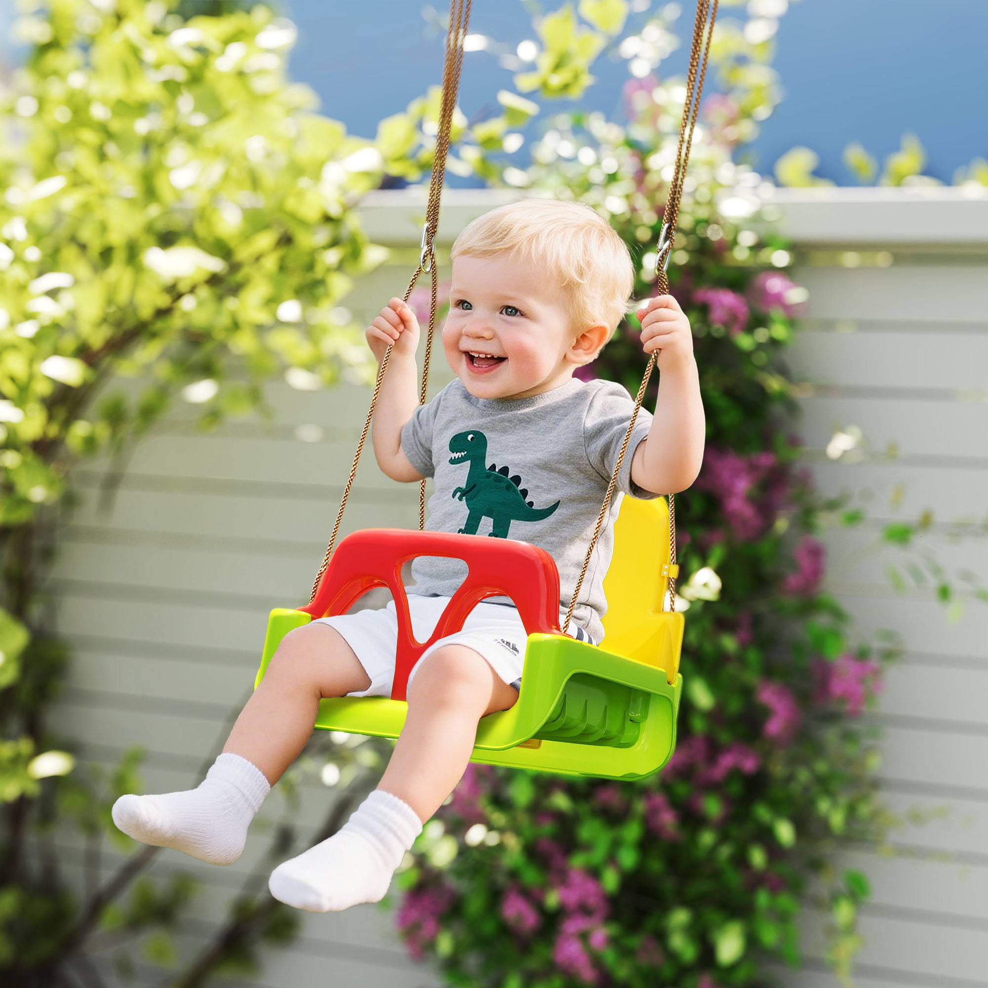 Siège de balançoire évolutif 3-en-1 enfant, dossier et barre T amovibles, hauteur ajustable, utilisable en intérieur et extérieur - Image 1