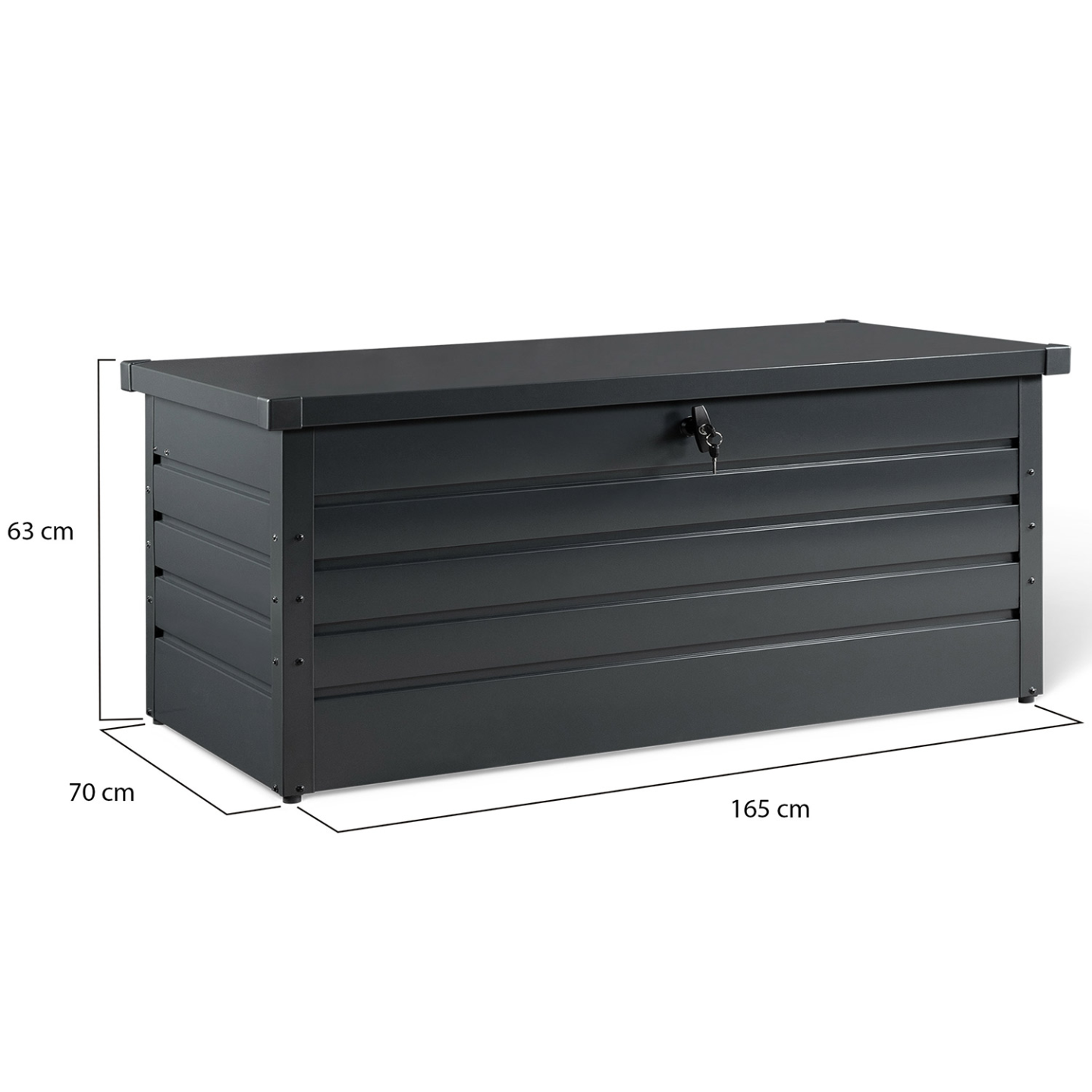 Coffre de rangement métal verrouillable gris anthracite pour jardin 600L 165x70x63 cm - Image 5