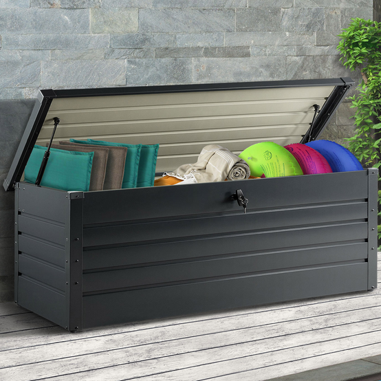 Coffre de rangement métal verrouillable gris anthracite pour jardin 600L 165x70x63 cm - Image 4