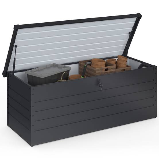 Coffre de rangement métal verrouillable gris anthracite pour jardin 600L 165x70x63 cm - Image 2