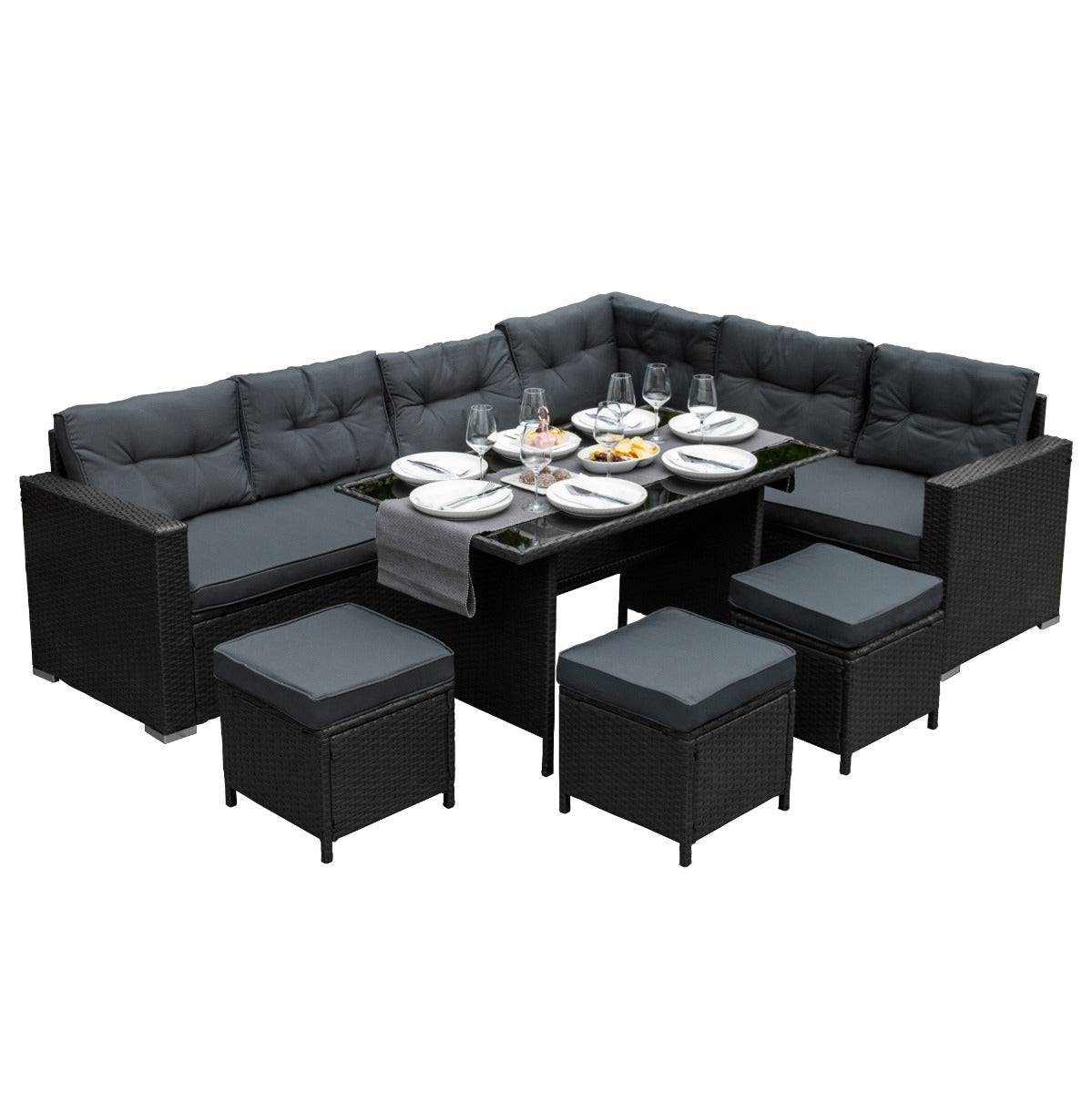 Monstershop - Salon de Jardin en Rotin 9 Personnes – Noir - Imagen 1