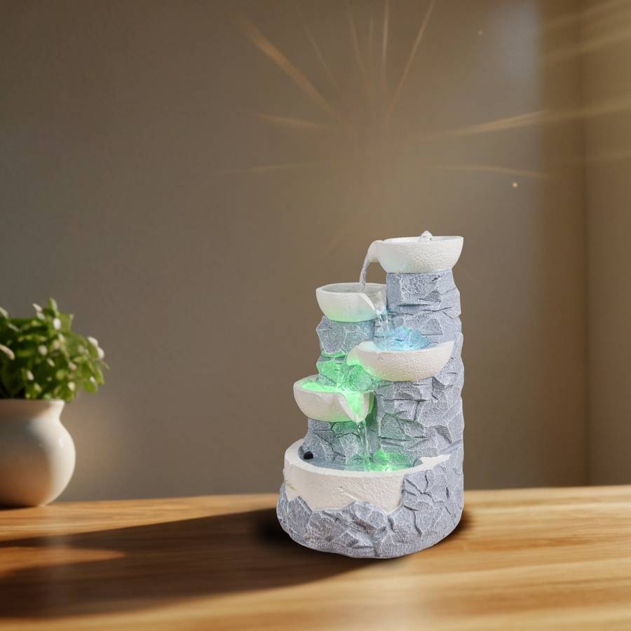 Fontaine Intérieure Verso Zen’Light – Cascade Jarre Nature Avec Boule Rotative, Lumière LED Multicolore, H25 Cm – Relaxation & Décoration Zen