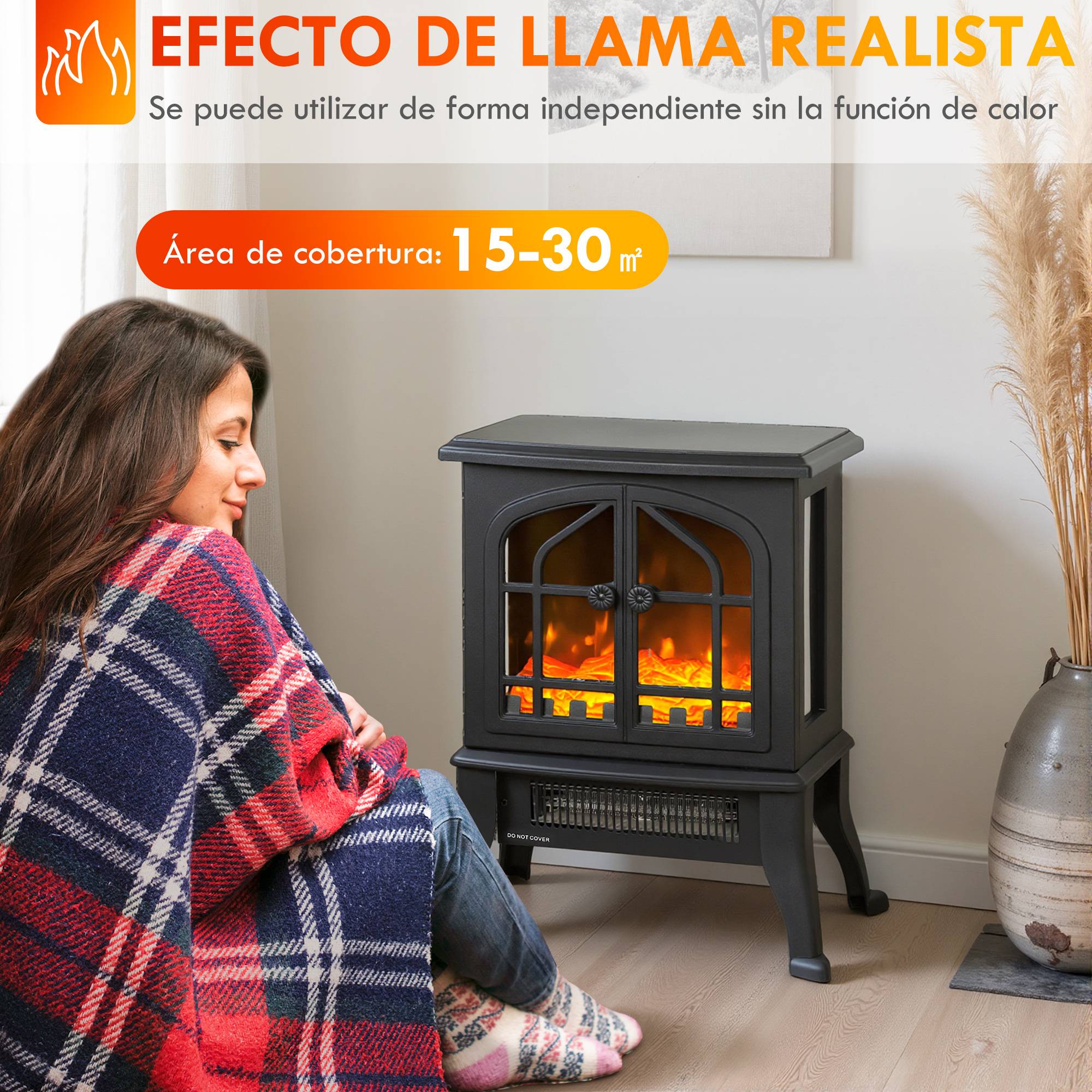 Cheminée électrique sur pied 900/1800W effet flamme 3D thermostat réglable fenêtres visibles 15-30 m² noir - Image 6