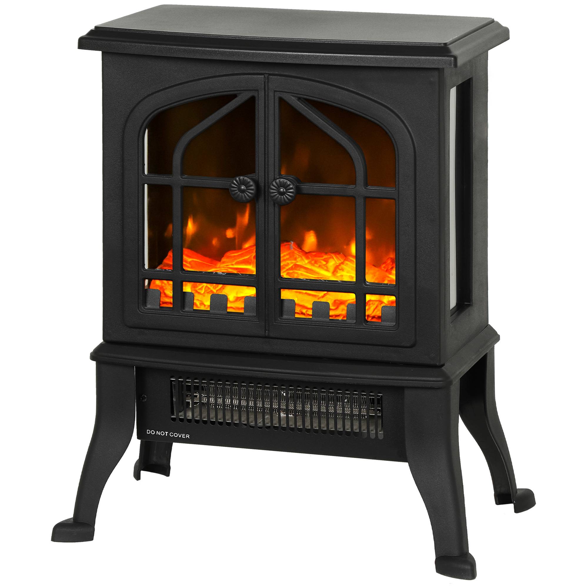 Cheminée électrique sur pied 900/1800W effet flamme 3D thermostat réglable fenêtres visibles 15-30 m² noir - Image 2