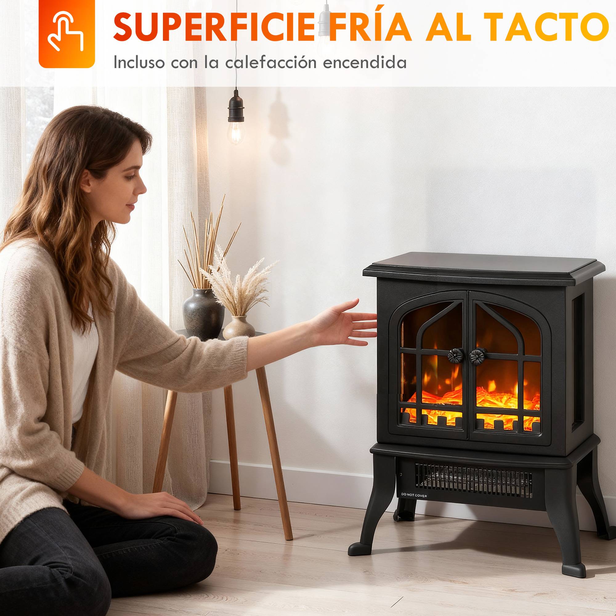 Cheminée électrique sur pied 900/1800W effet flamme 3D thermostat réglable fenêtres visibles 15-30 m² noir - Image 10