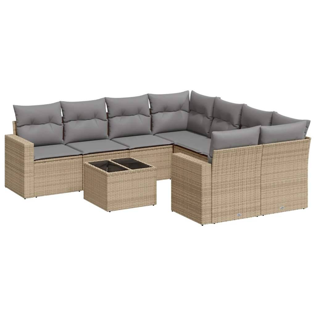 Canapé d'Angle de Jardin 8 Places Résine Tressée Beige Coussins Gris Clair – ComfortXL Outdoor Living - Image 2