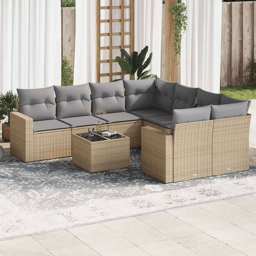 Canapé d'Angle de Jardin 8 Places Résine Tressée Beige Coussins Gris Clair – ComfortXL Outdoor Living - Image 1