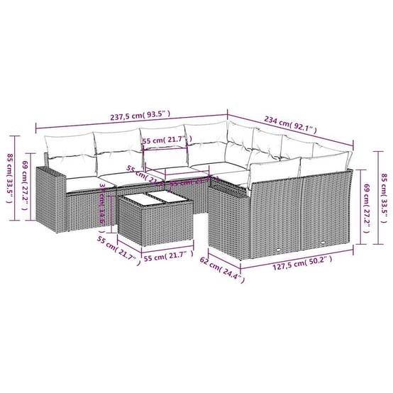 Canapé d'Angle de Jardin 8 Places Résine Tressée Beige Coussins Gris Clair – ComfortXL Outdoor Living - Image 3