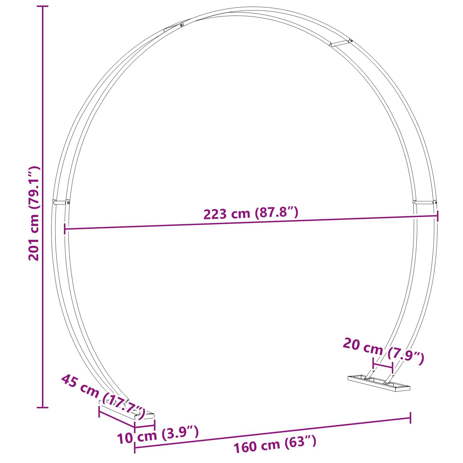 Arche de Mariage Ronde Acier Blanc Décoration Cérémonie et Jardin 223x201cm - ComfortXL Outdoor Living - Image 9