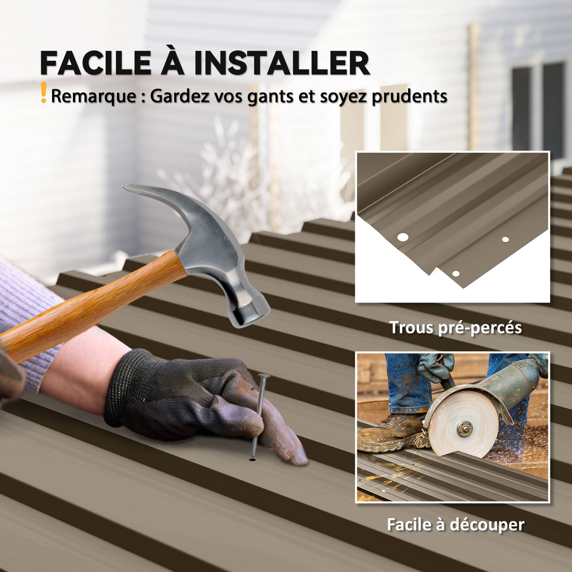 ComfortXL - Lot de 12 panneaux de toiture en acier galvanisé marron 129 x 45 cm pour abri et garage pose simplifiée - Image 5