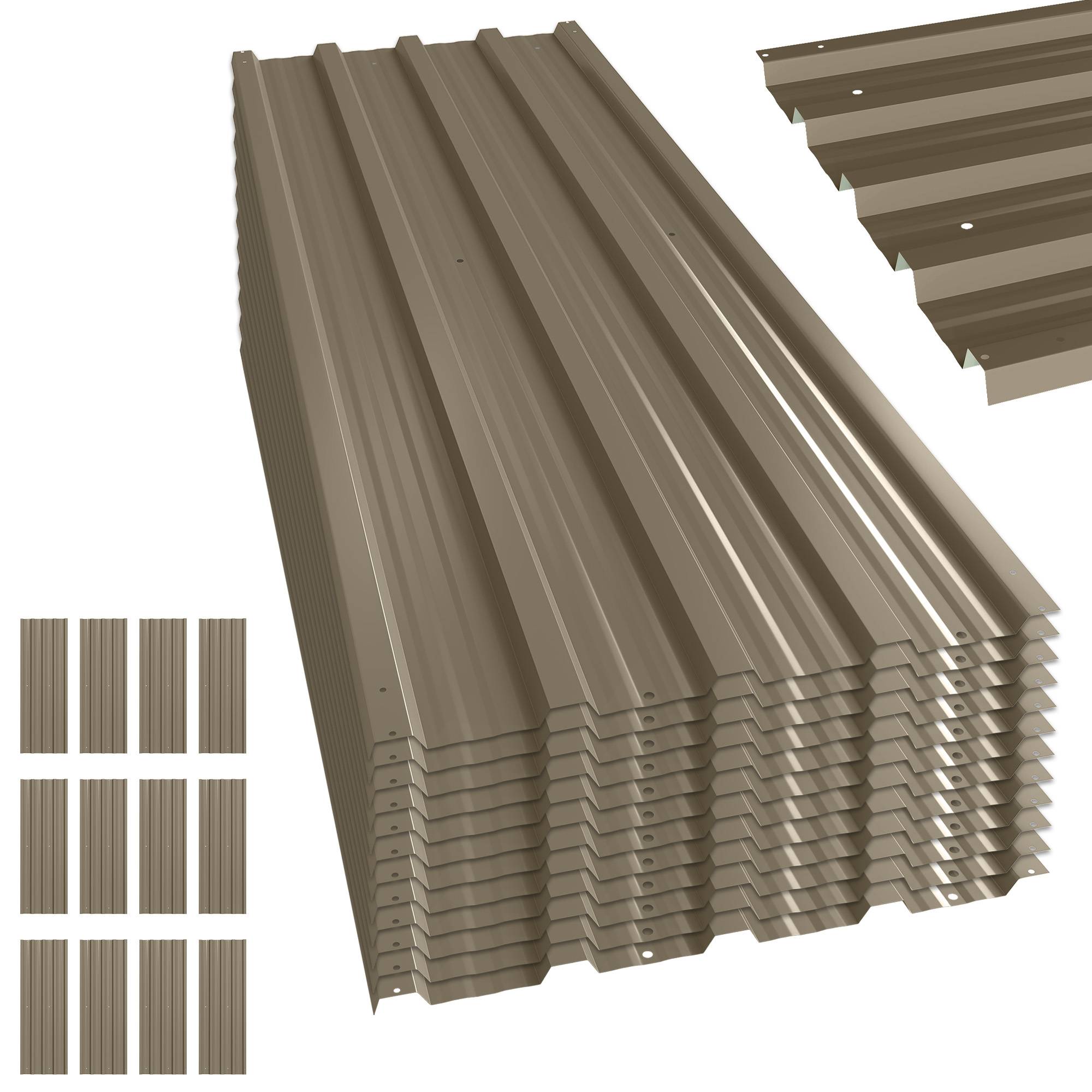 ComfortXL - Lot de 12 panneaux de toiture en acier galvanisé marron 129 x 45 cm pour abri et garage pose simplifiée - Image 2