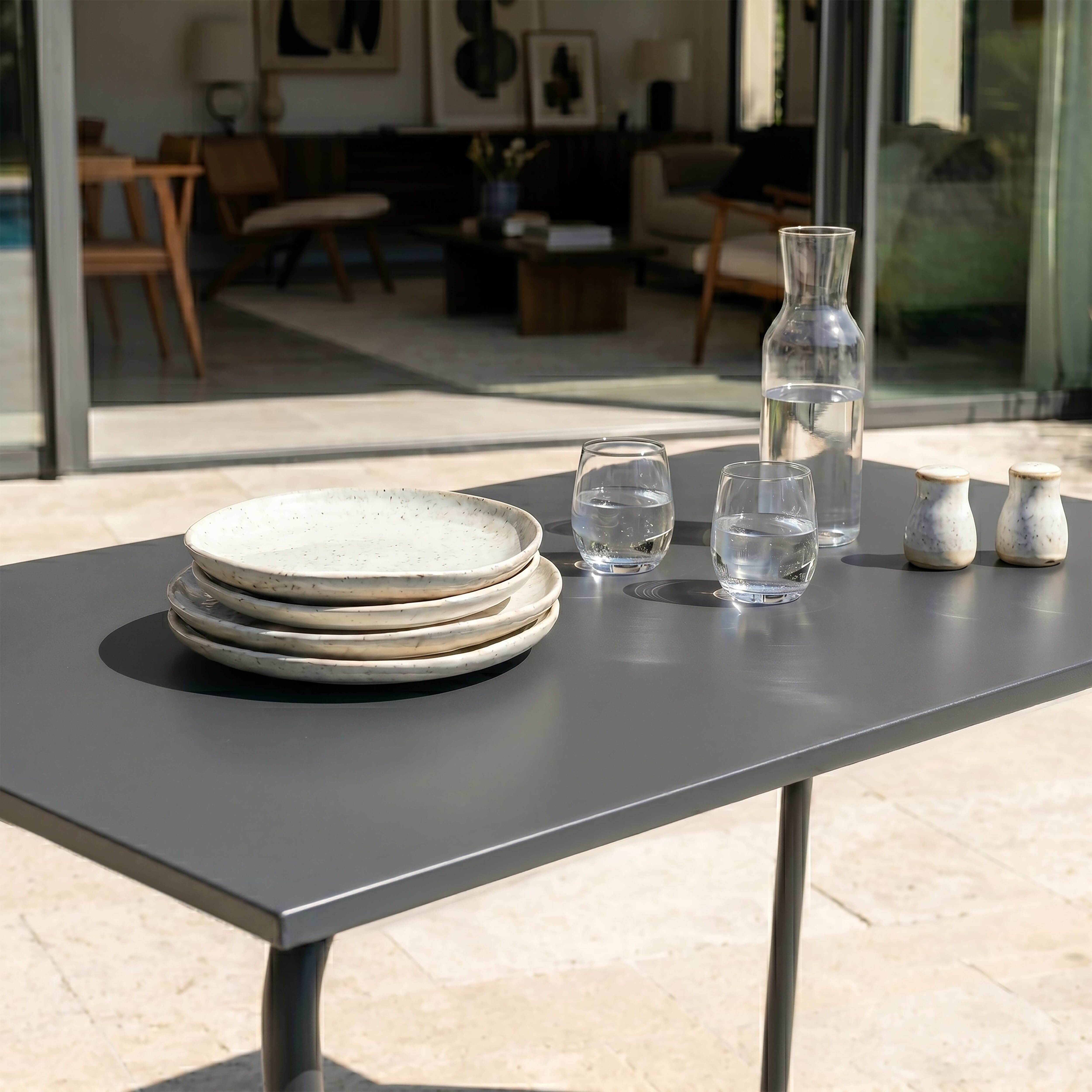 Oviala - Table de jardin en acier 6 places 120 cm gris Palavas - Oviala - Imagen 4