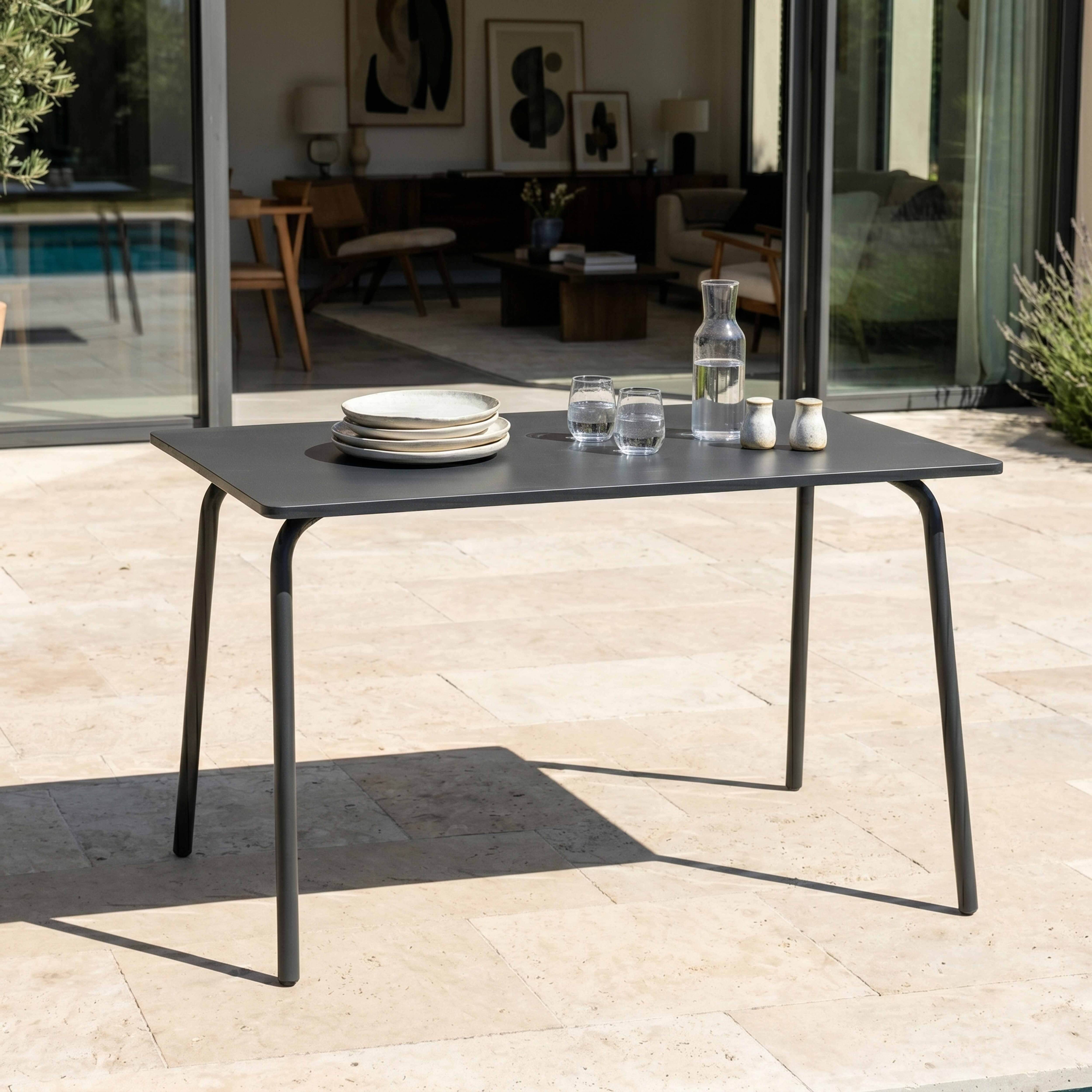 Oviala - Table de jardin en acier 6 places 120 cm gris Palavas - Oviala - Imagen 2
