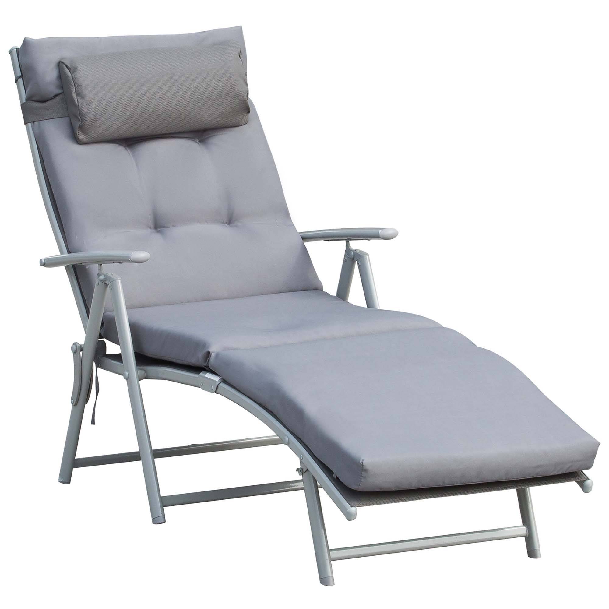 Bain de Soleil Pliable transat inclinable 7 Positions Chaise Longue - 137x63x100cm Métal Gris fr112 - Image 1