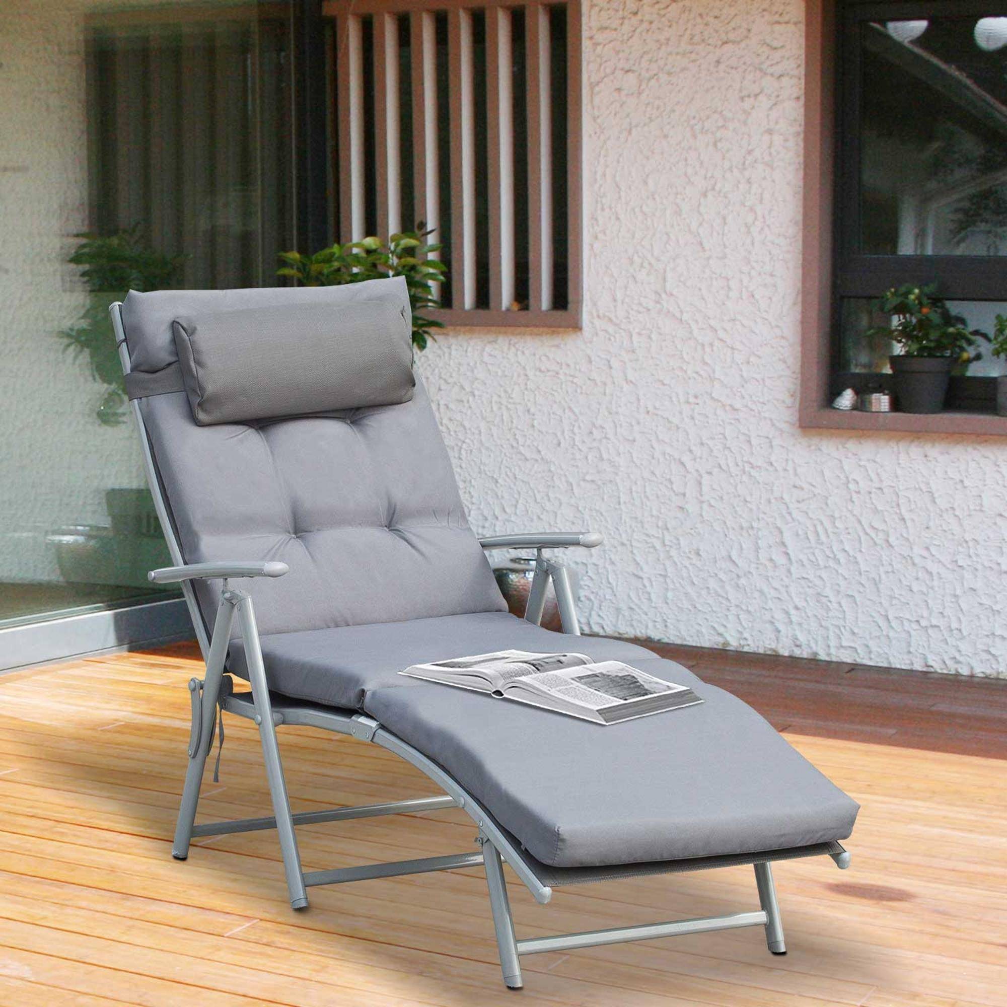 Bain de Soleil Pliable transat inclinable 7 Positions Chaise Longue - 137x63x100cm Métal Gris fr112 - Image 3