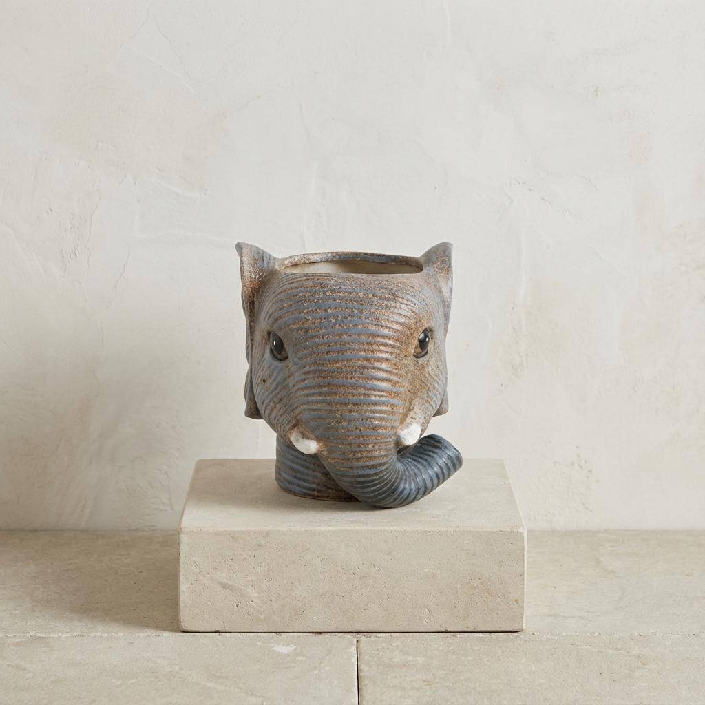 Pot de fleurs enfant motif éléphant - gris - D.11cm - Image 2