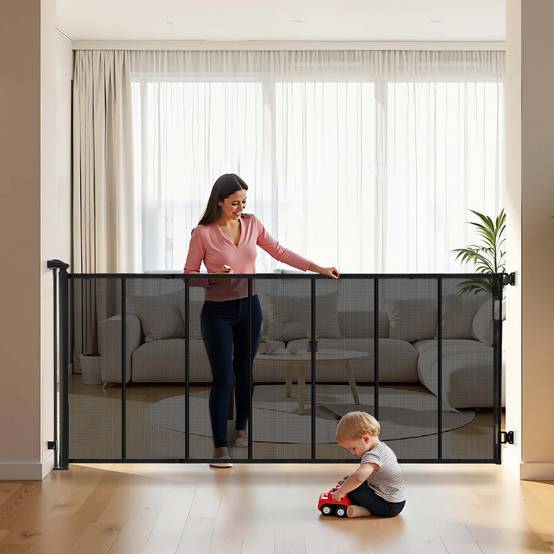 Vevor - VEVOR Barrière de sécurité rétractable jusqu’à 305 cm, 98 cm de haut, maille PVC, verrouillage sécurisé, installation intérieure, noir - Image 1