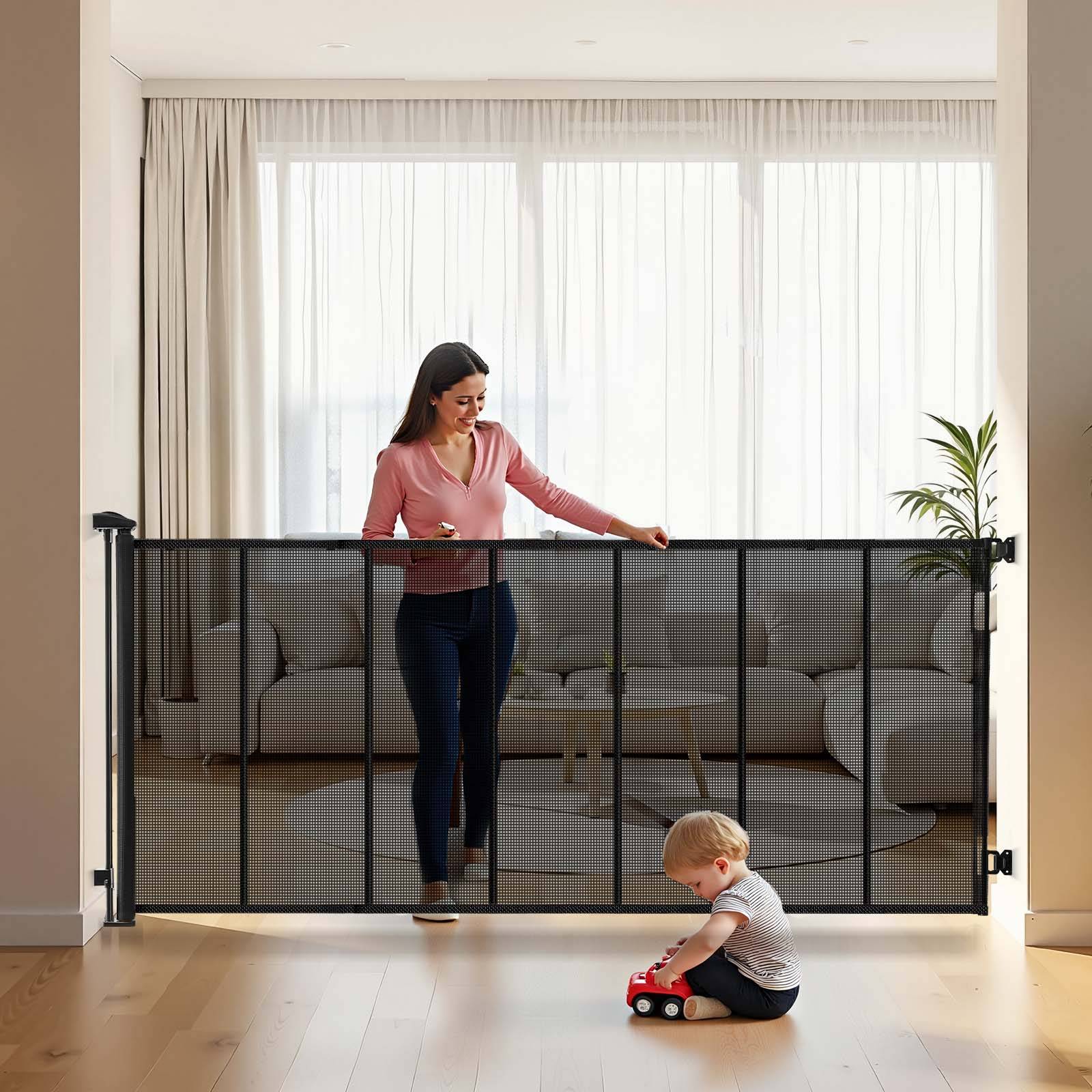 Vevor - VEVOR Barrière de sécurité rétractable jusqu’à 305 cm, 98 cm de haut, maille PVC, verrouillage sécurisé, installation intérieure, noir - Image 1