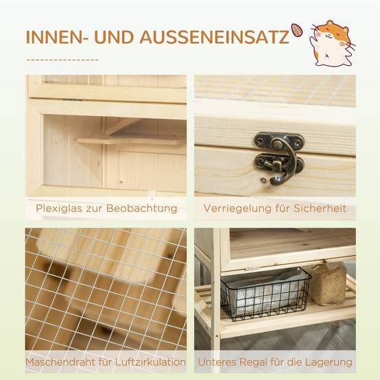 Cage en bois pour hamsters 5 étages avec toit grillagé, rampes, 60x40x120 cm, naturel - Image 8