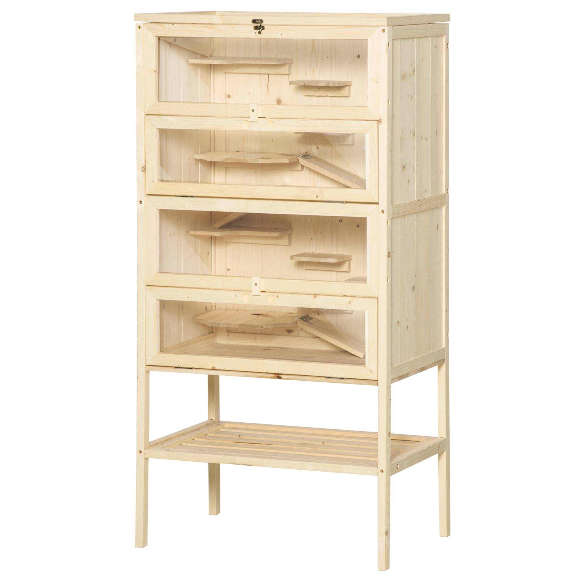 Cage en bois pour hamsters 5 étages avec toit grillagé, rampes, 60x40x120 cm, naturel - Image 2