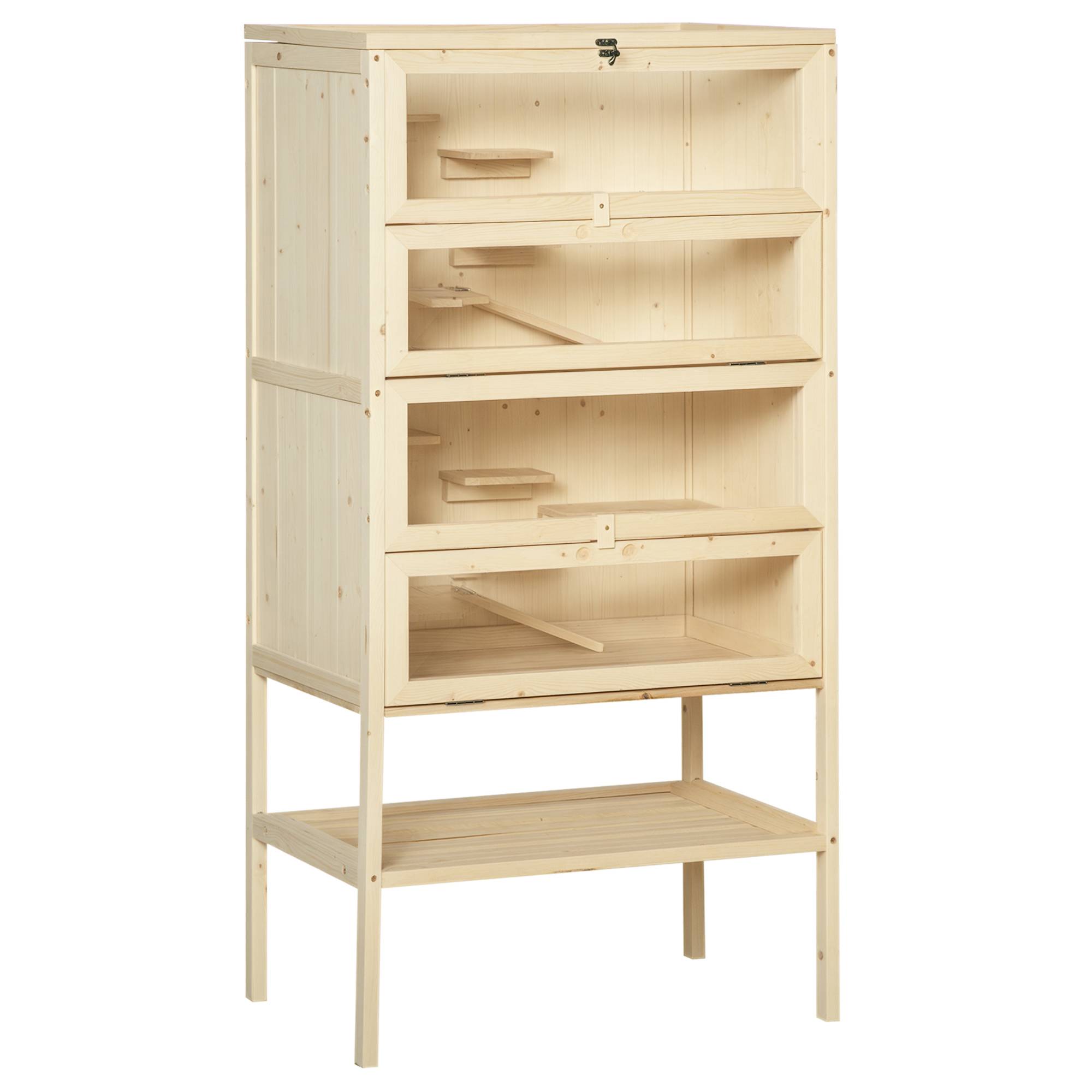 Cage en bois pour hamsters 5 étages avec toit grillagé, rampes, 60x40x120 cm, naturel - Image 1