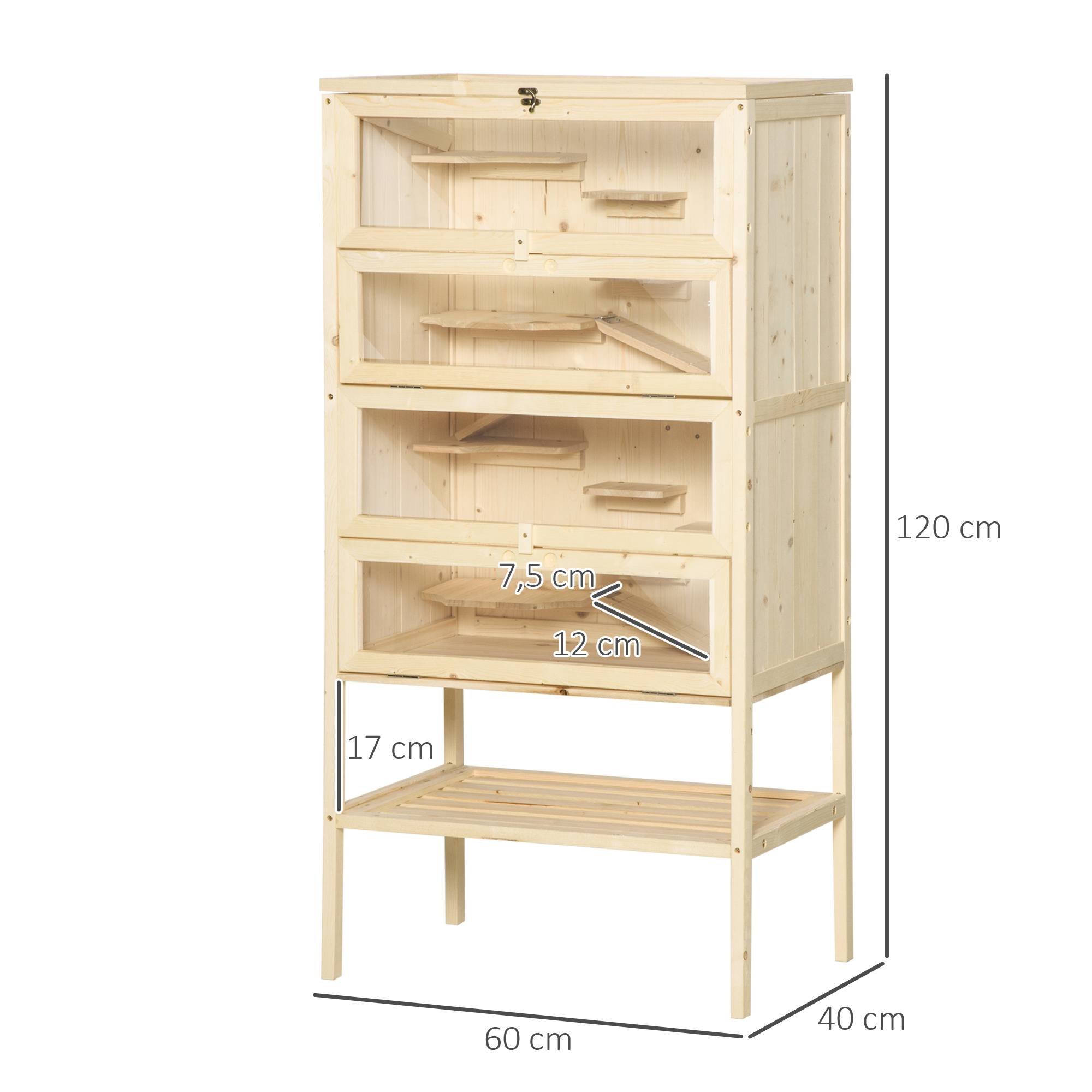 Cage en bois pour hamsters 5 étages avec toit grillagé, rampes, 60x40x120 cm, naturel - Image 5