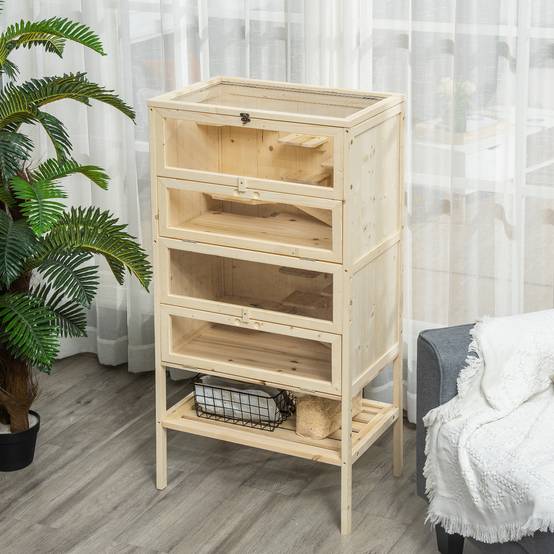 Cage en bois pour hamsters 5 étages avec toit grillagé, rampes, 60x40x120 cm, naturel - Image 4