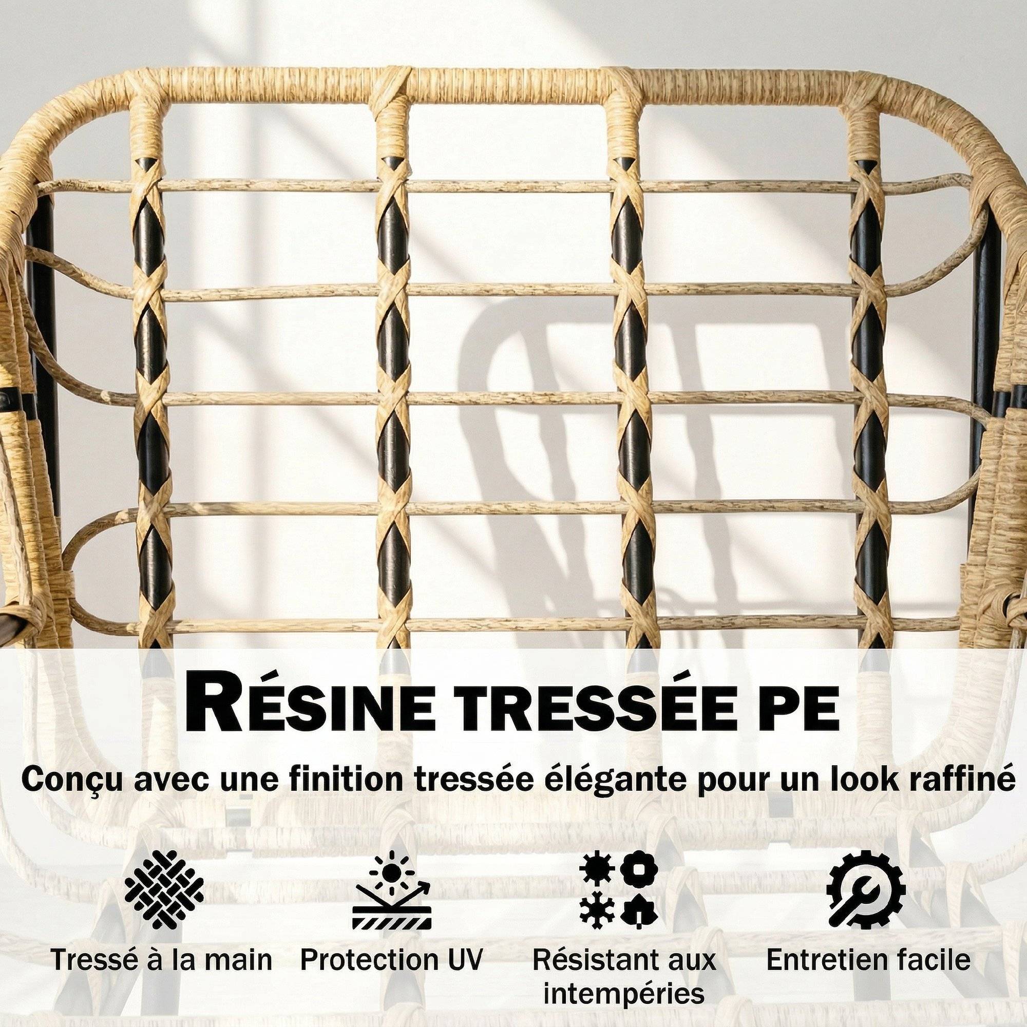 Salon de Jardin Extérieur 3 pièces | Mobilier de jardin Kaki Résine tressée, métal 73x62x79 cm - Image 8