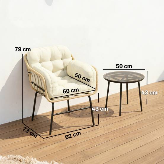 Salon de Jardin Extérieur 3 pièces | Mobilier de jardin Kaki Résine tressée, métal 73x62x79 cm - Image 5