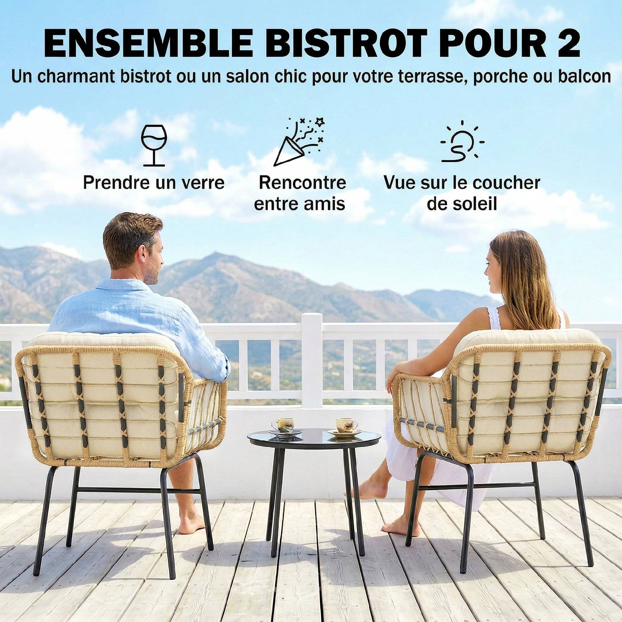Salon de Jardin Extérieur 3 pièces | Mobilier de jardin Kaki Résine tressée, métal 73x62x79 cm - Image 6
