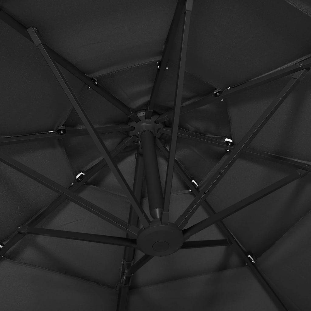 Parasol à 4 niveaux avec mât en aluminium 3 x 3 m noir - Image 6